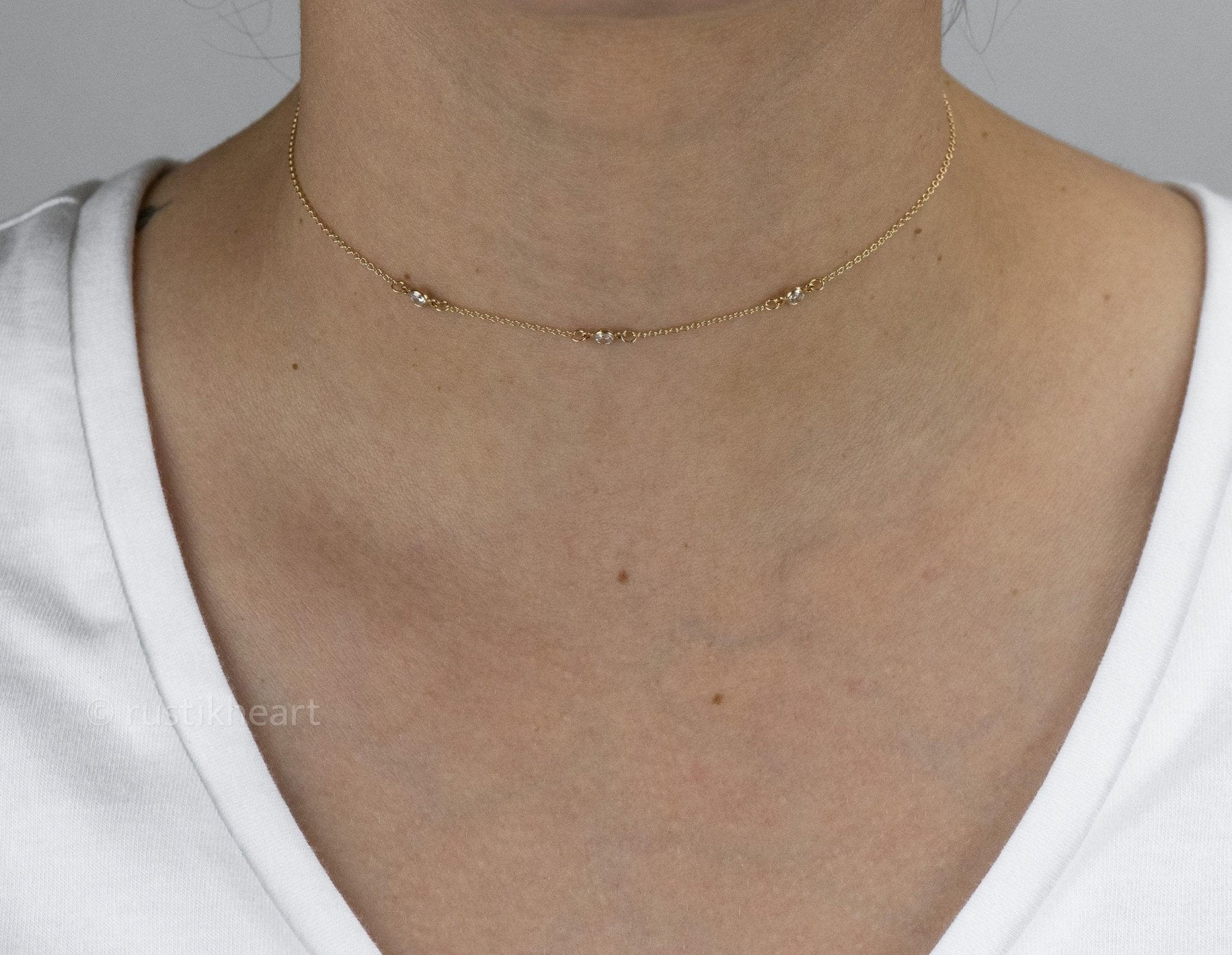 3 Dainty Sparks Silver Choker - Dainty 14K Gold & Silver Jewelry by Olivia Cactus