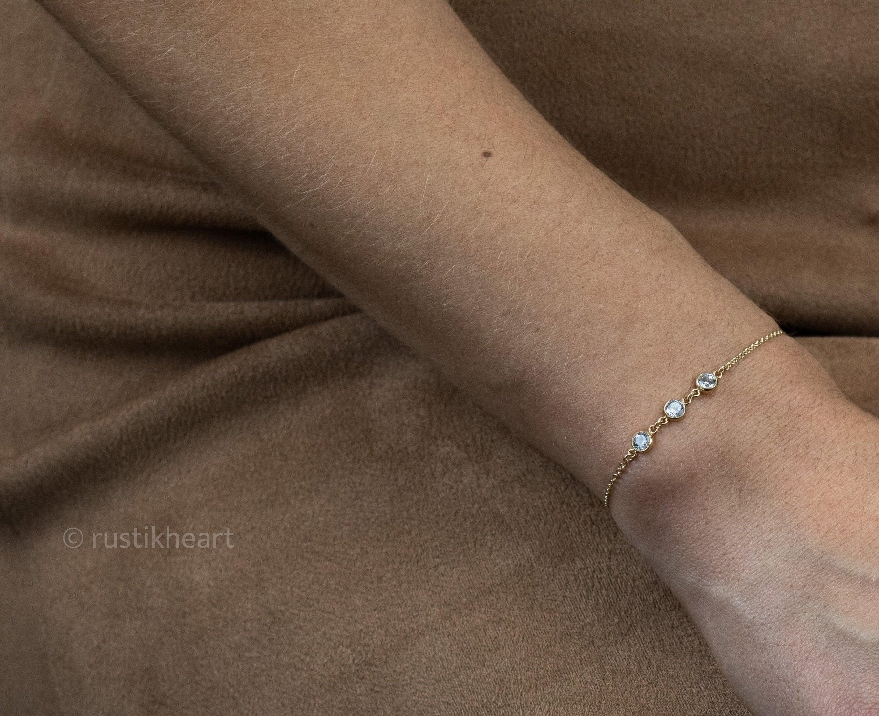 3 Diamond Cut CZ Bracelet - Dainty 14K Gold & Silver Jewelry by Olivia Cactus