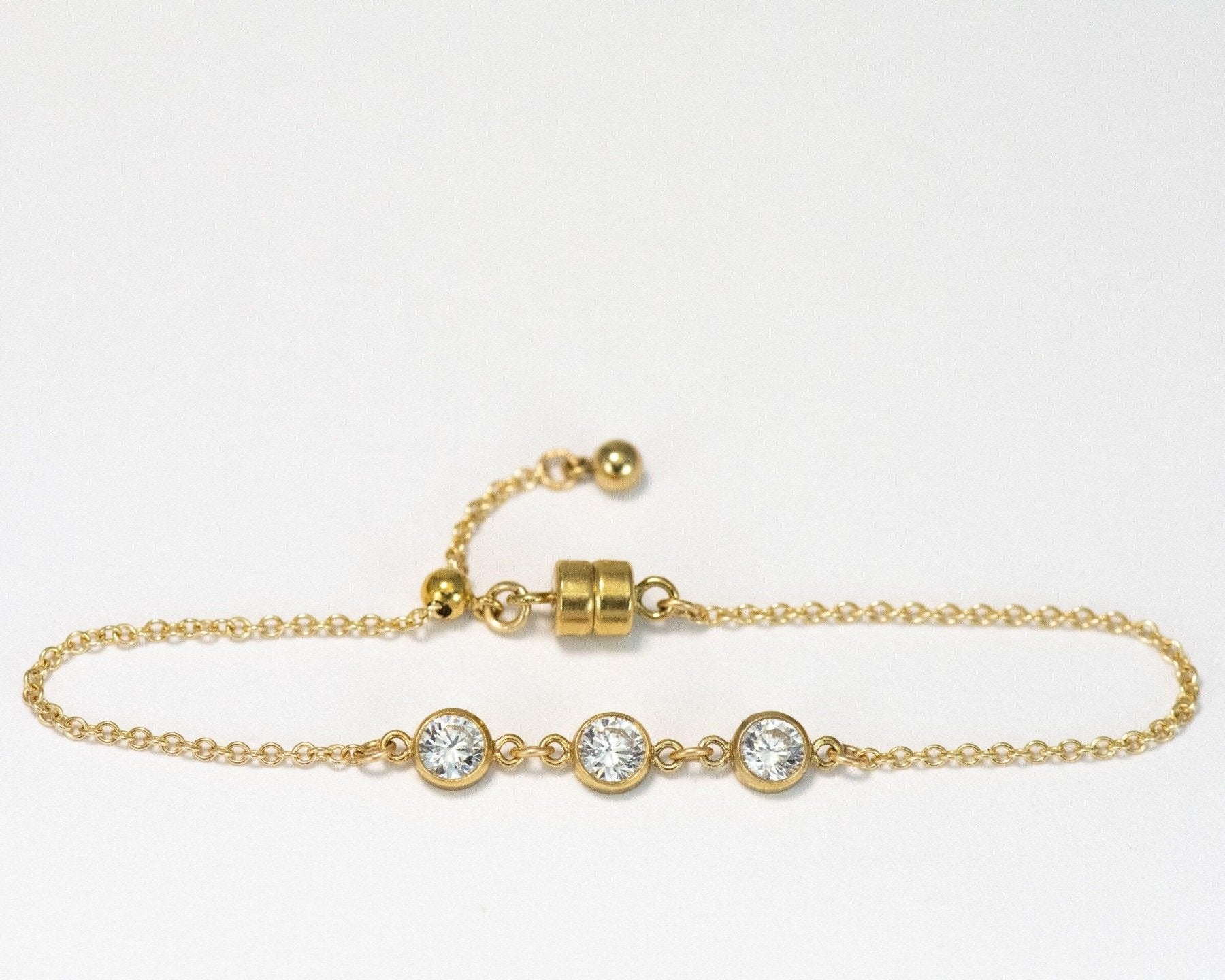 3 Diamond Cut CZ Bracelet - Dainty 14K Gold & Silver Jewelry by Olivia Cactus