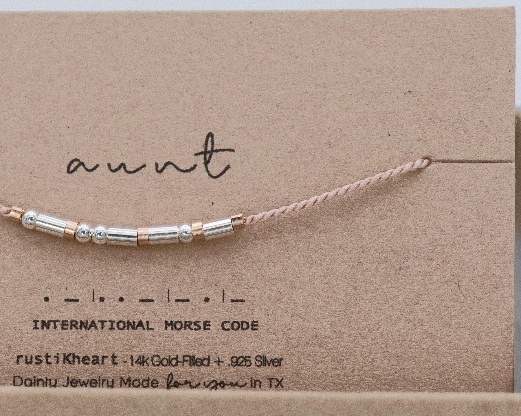 Aunt Morse Code Bracelet - Dainty 14K Gold & Silver Jewelry by Olivia Cactus