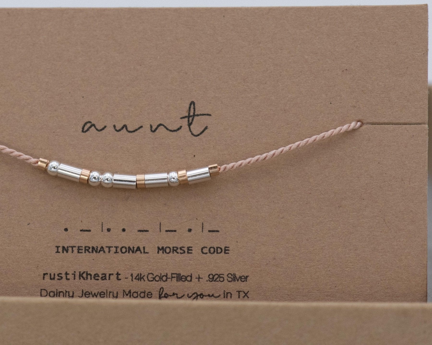 Aunt Morse Code Bracelet - Dainty 14K Gold & Silver Jewelry by Olivia Cactus