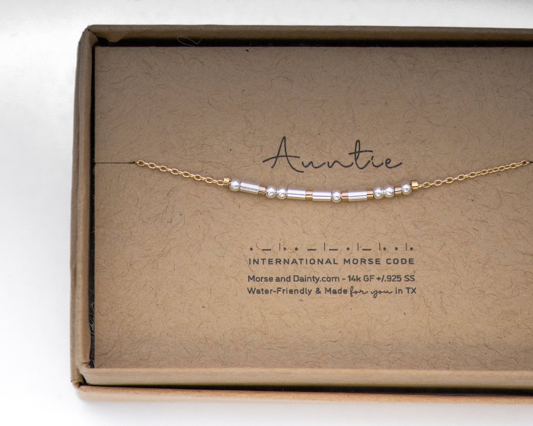 Auntie Morse Code Bracelet - Dainty 14K Gold & Silver Jewelry by Olivia Cactus