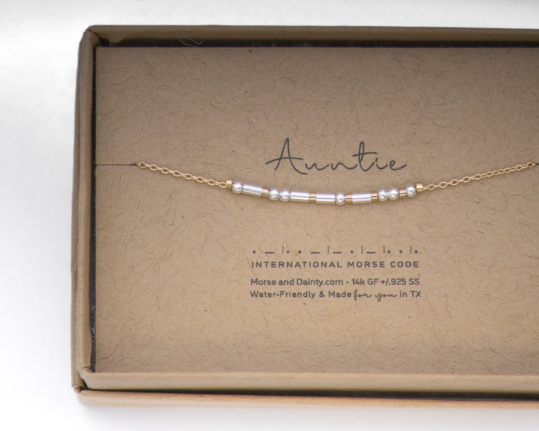 Auntie Morse Code Bracelet - Dainty 14K Gold & Silver Jewelry by Olivia Cactus