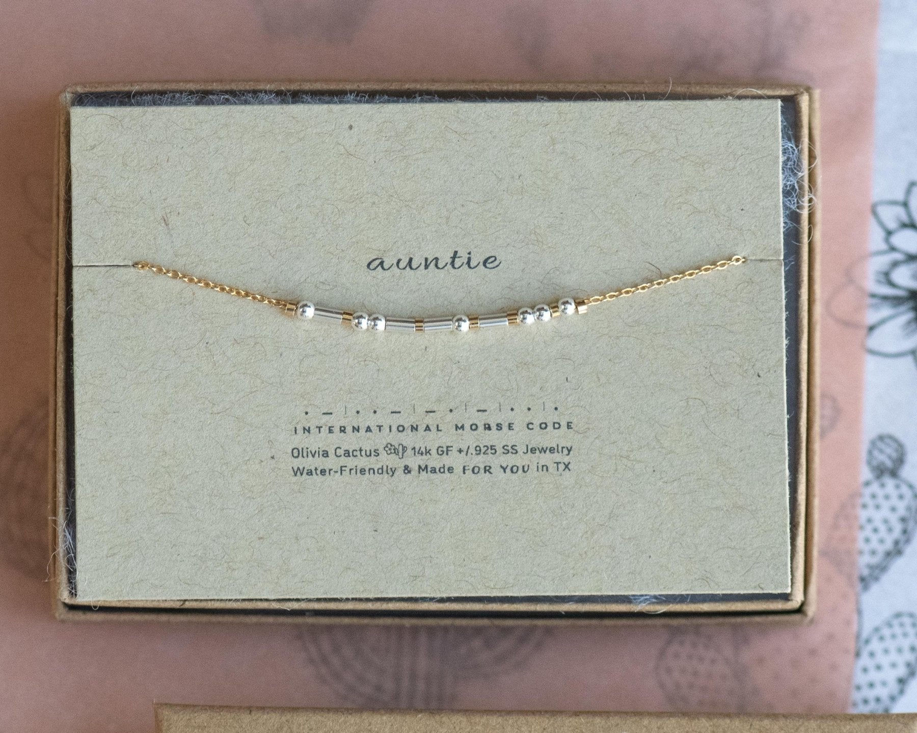 Auntie Morse Code Bracelet - Dainty 14K Gold & Silver Jewelry by Olivia Cactus