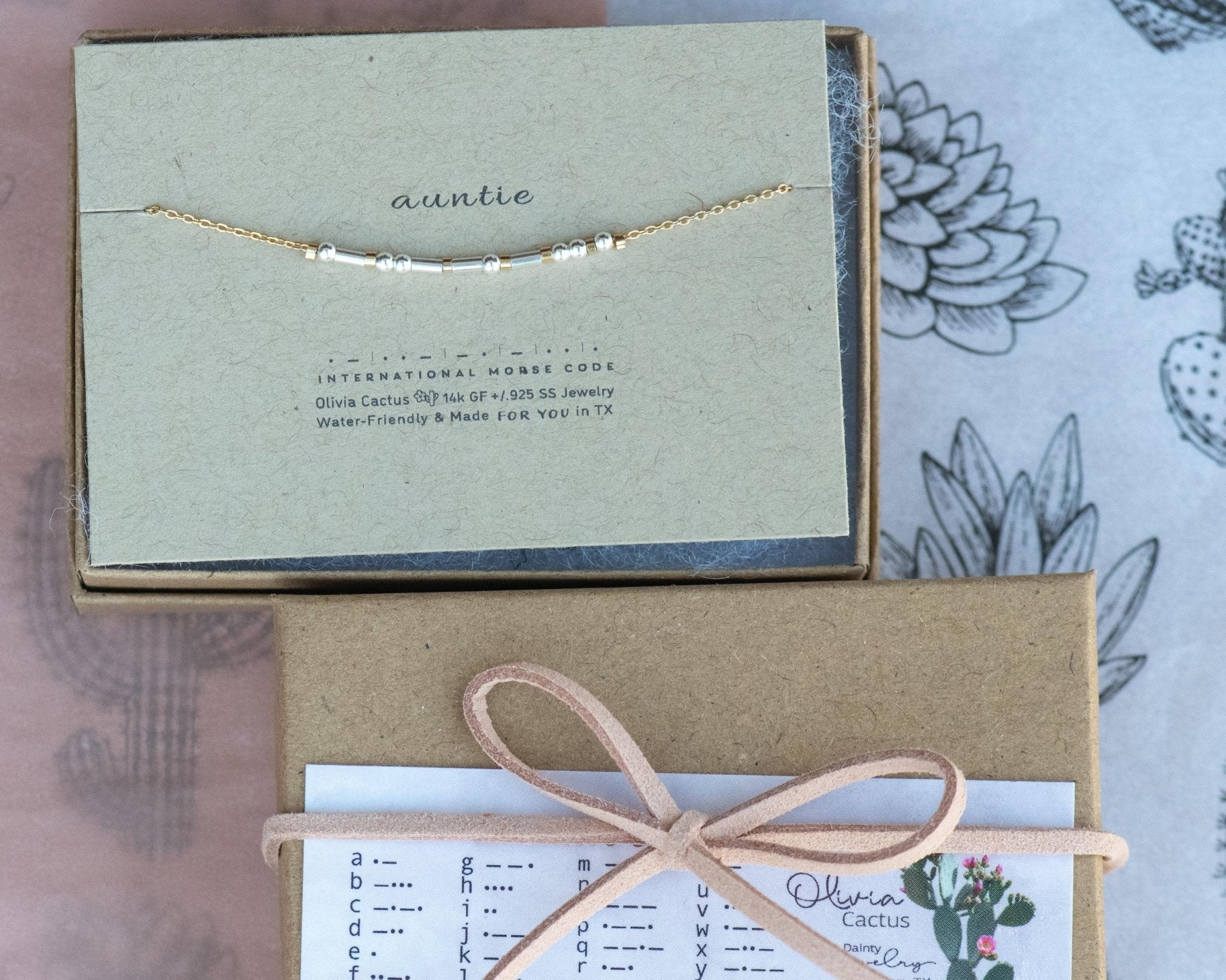 Auntie Morse Code Bracelet - Dainty 14K Gold & Silver Jewelry by Olivia Cactus