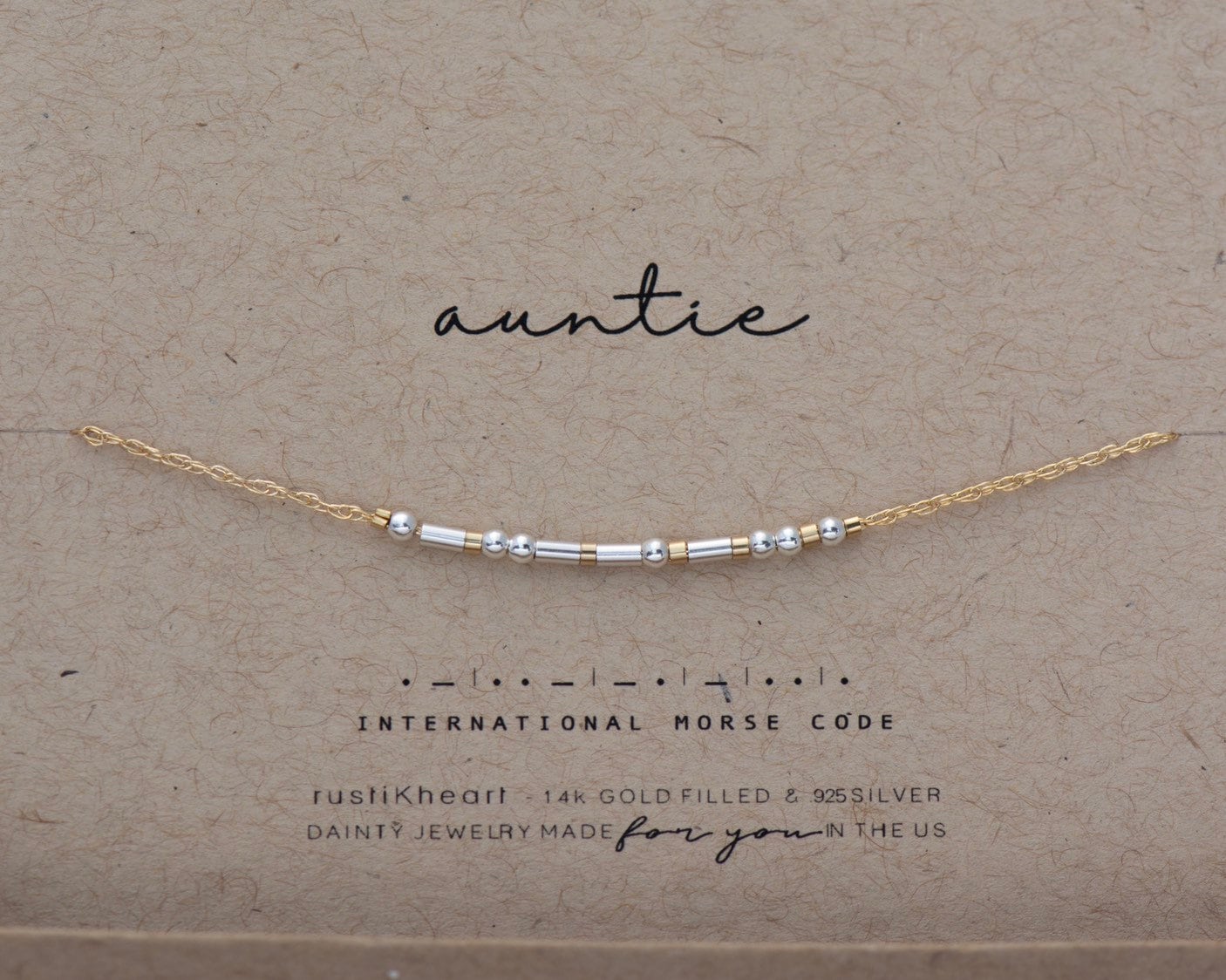 Auntie Morse Code Bracelet - Dainty 14K Gold & Silver Jewelry by Olivia Cactus