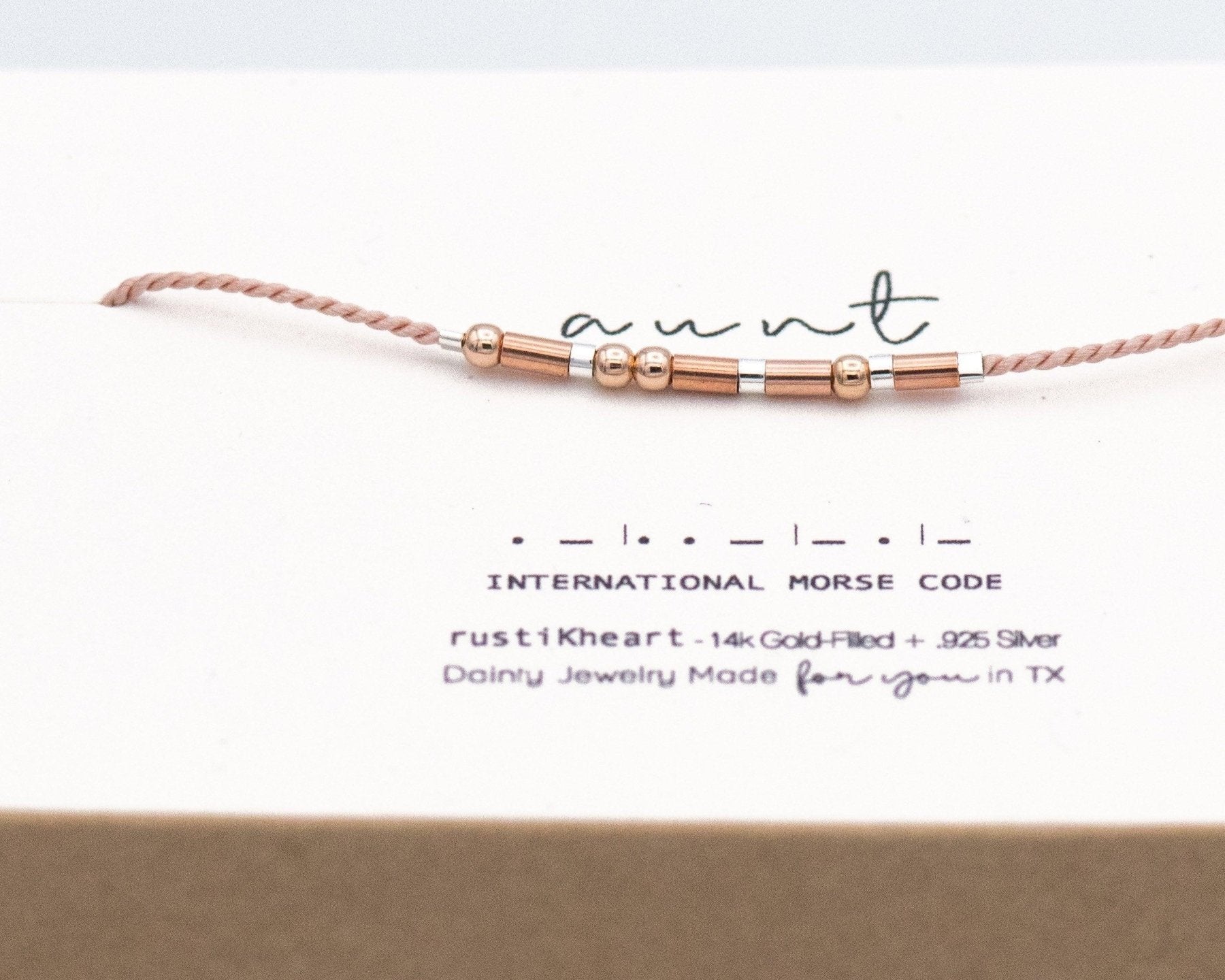 Aunt Morse Code Bracelet - Dainty 14K Gold & Silver Jewelry by Olivia Cactus