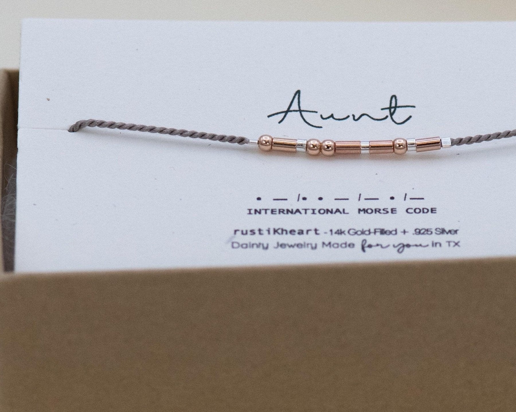 Aunt Morse Code Bracelet - Dainty 14K Gold & Silver Jewelry by Olivia Cactus