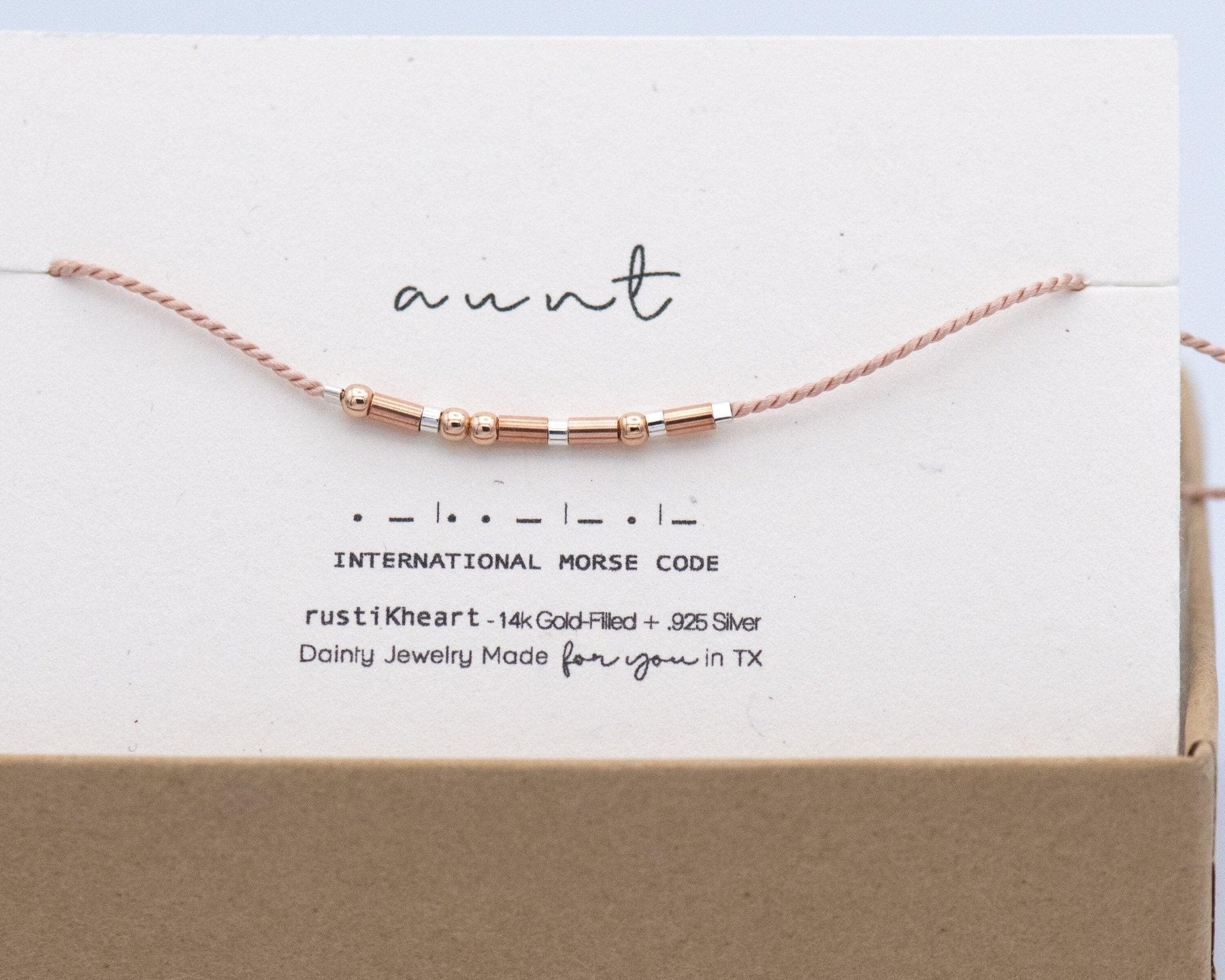 Aunt Morse Code Bracelet - Dainty 14K Gold & Silver Jewelry by Olivia Cactus