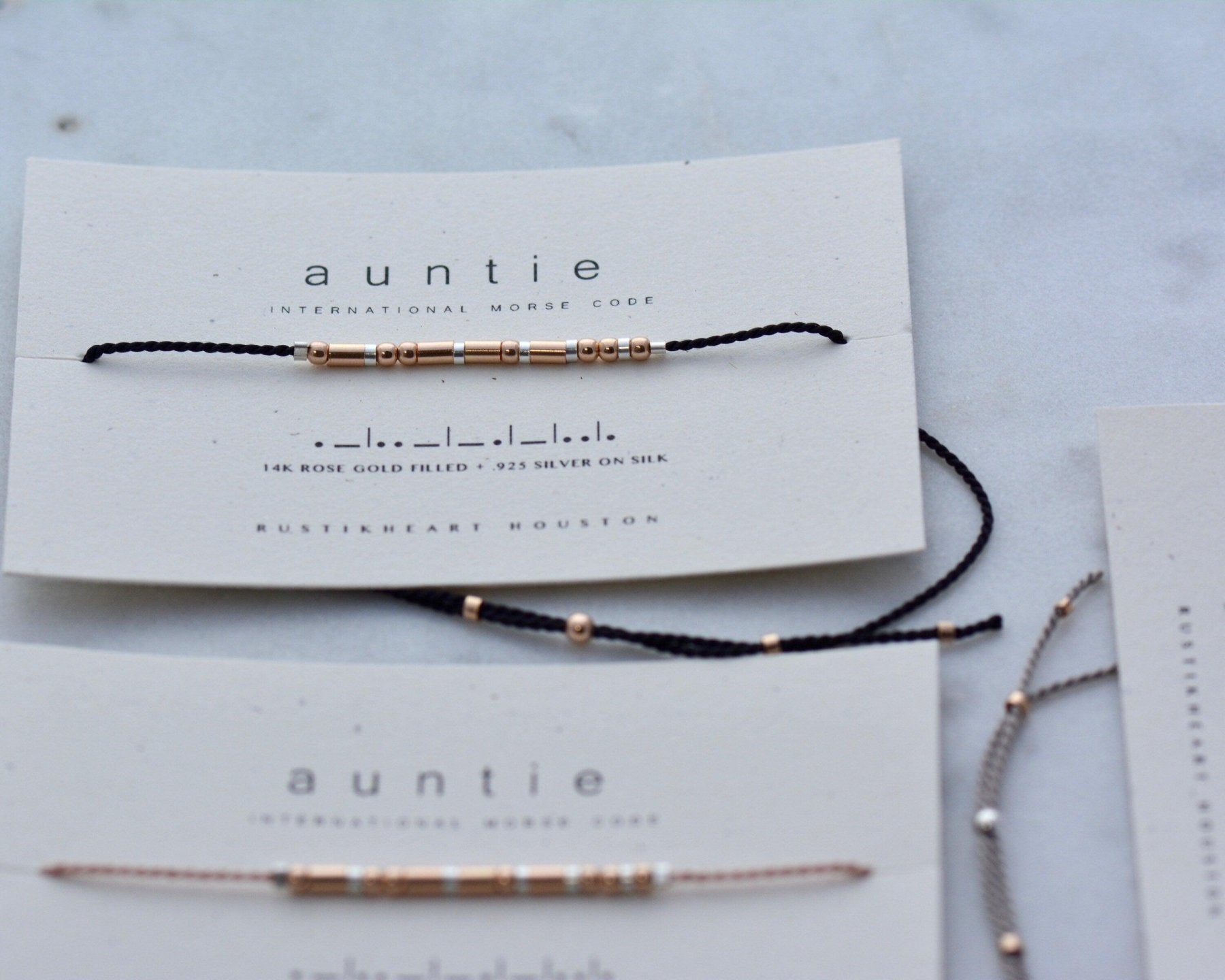 Aunt Morse Code Bracelet - Dainty 14K Gold & Silver Jewelry by Olivia Cactus