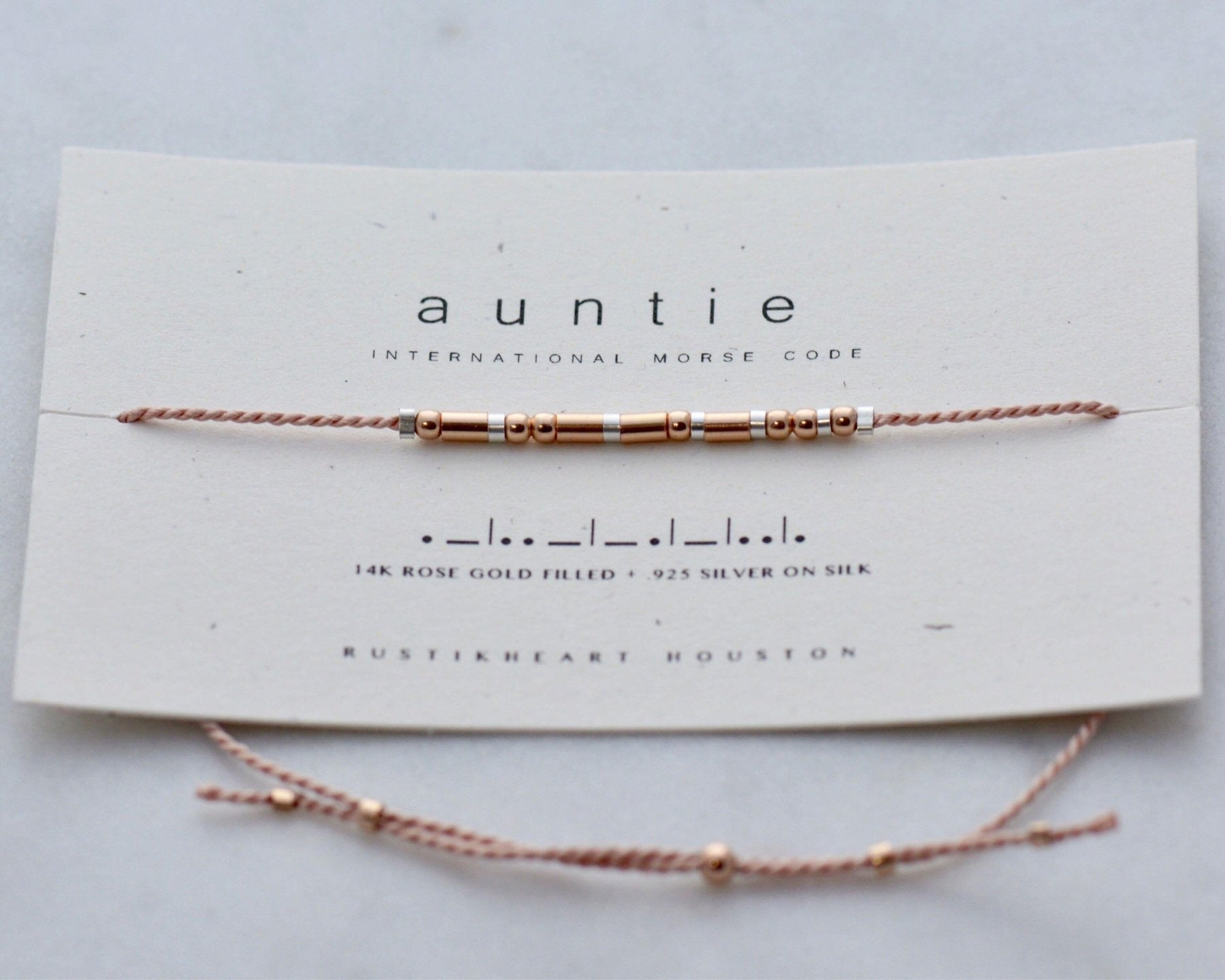 Aunt Morse Code Bracelet - Dainty 14K Gold & Silver Jewelry by Olivia Cactus