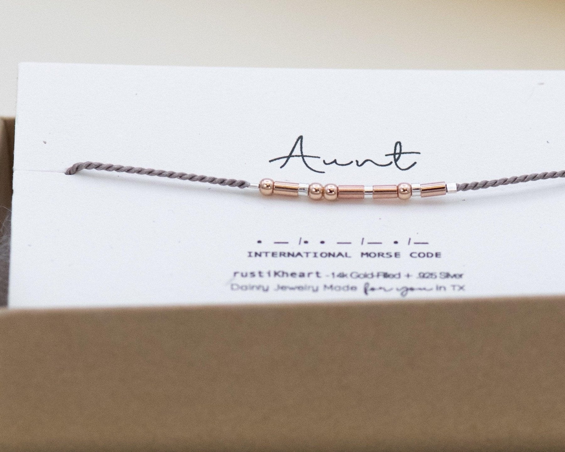 Aunt Morse Code Bracelet - Dainty 14K Gold & Silver Jewelry by Olivia Cactus