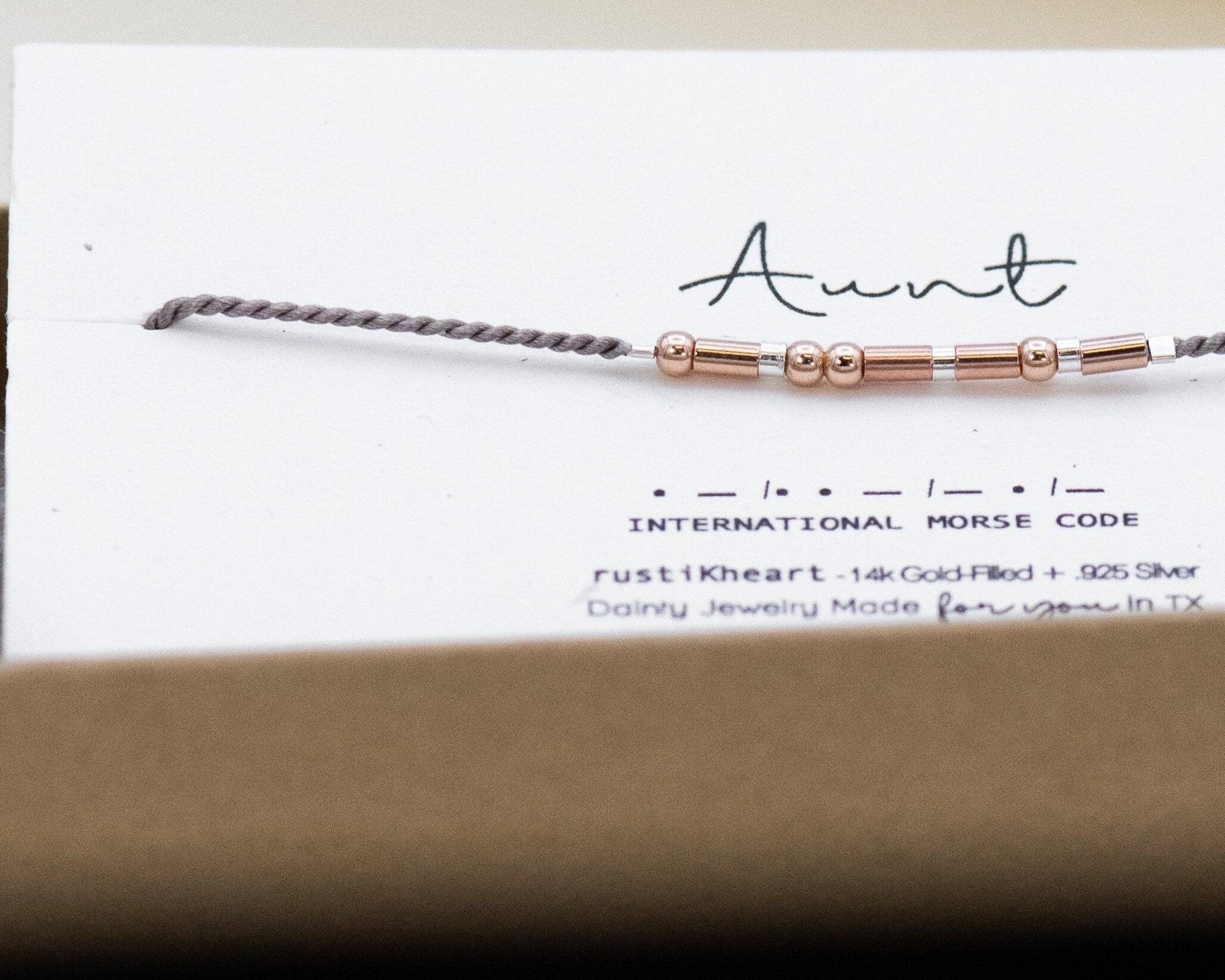 Aunt Morse Code Bracelet - Dainty 14K Gold & Silver Jewelry by Olivia Cactus