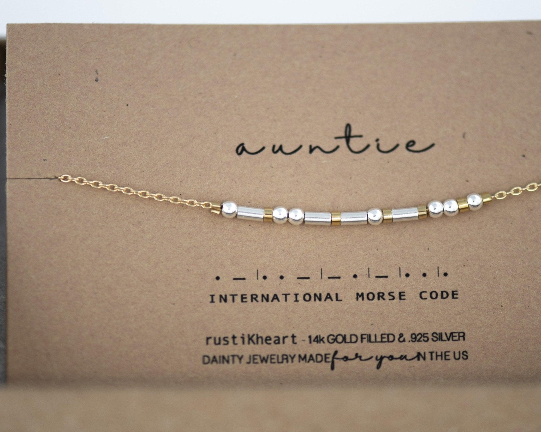Auntie Morse Code Bracelet - Dainty 14K Gold & Silver Jewelry by Olivia Cactus