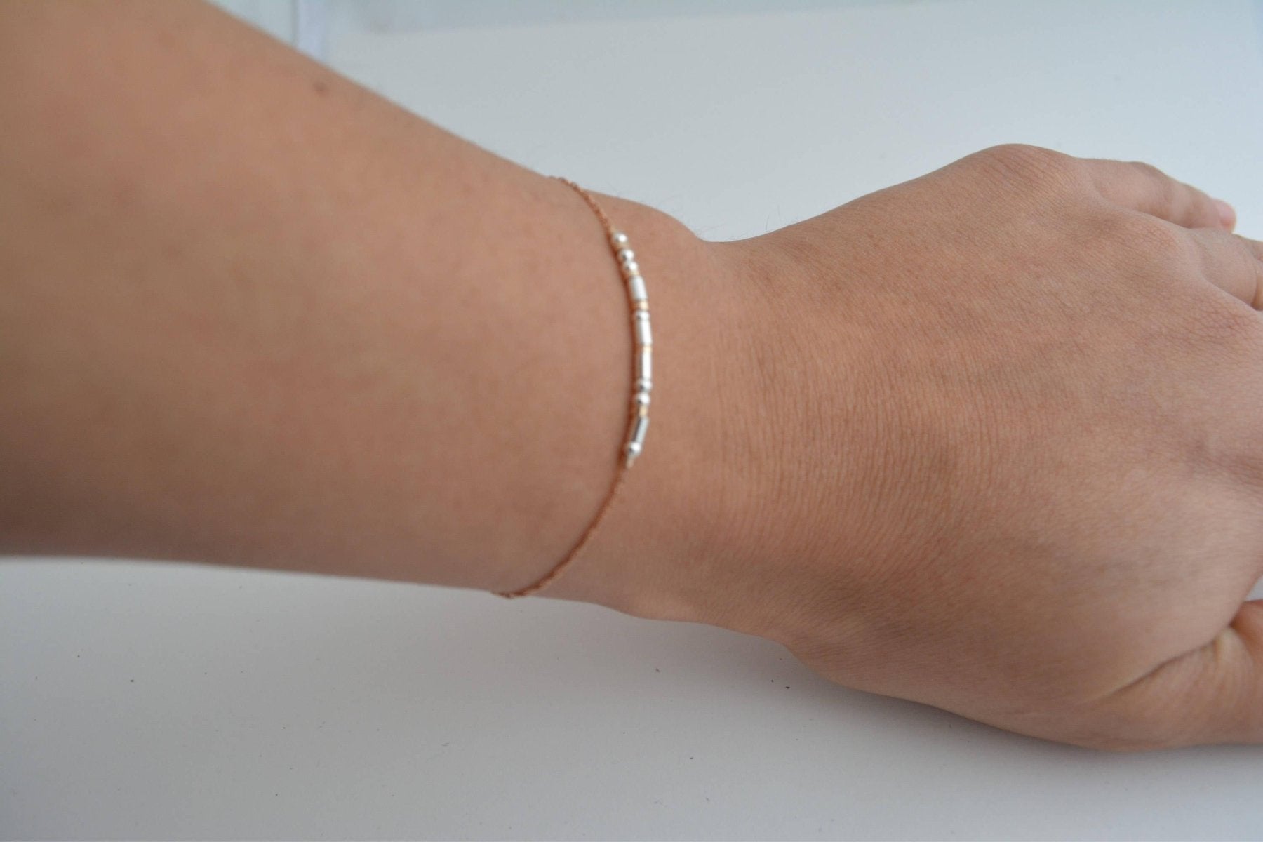 Auntie Morse Code Bracelet - Dainty 14K Gold & Silver Jewelry by Olivia Cactus