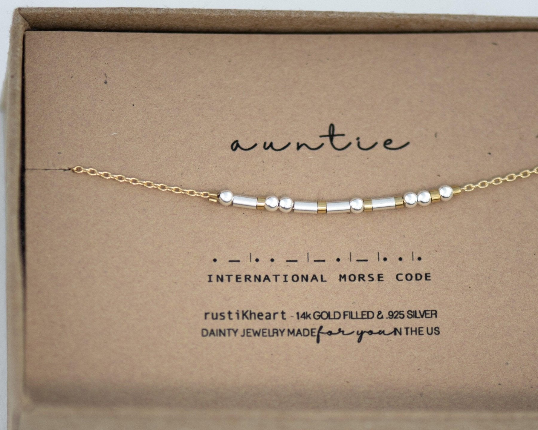 Auntie Morse Code Bracelet - Dainty 14K Gold & Silver Jewelry by Olivia Cactus
