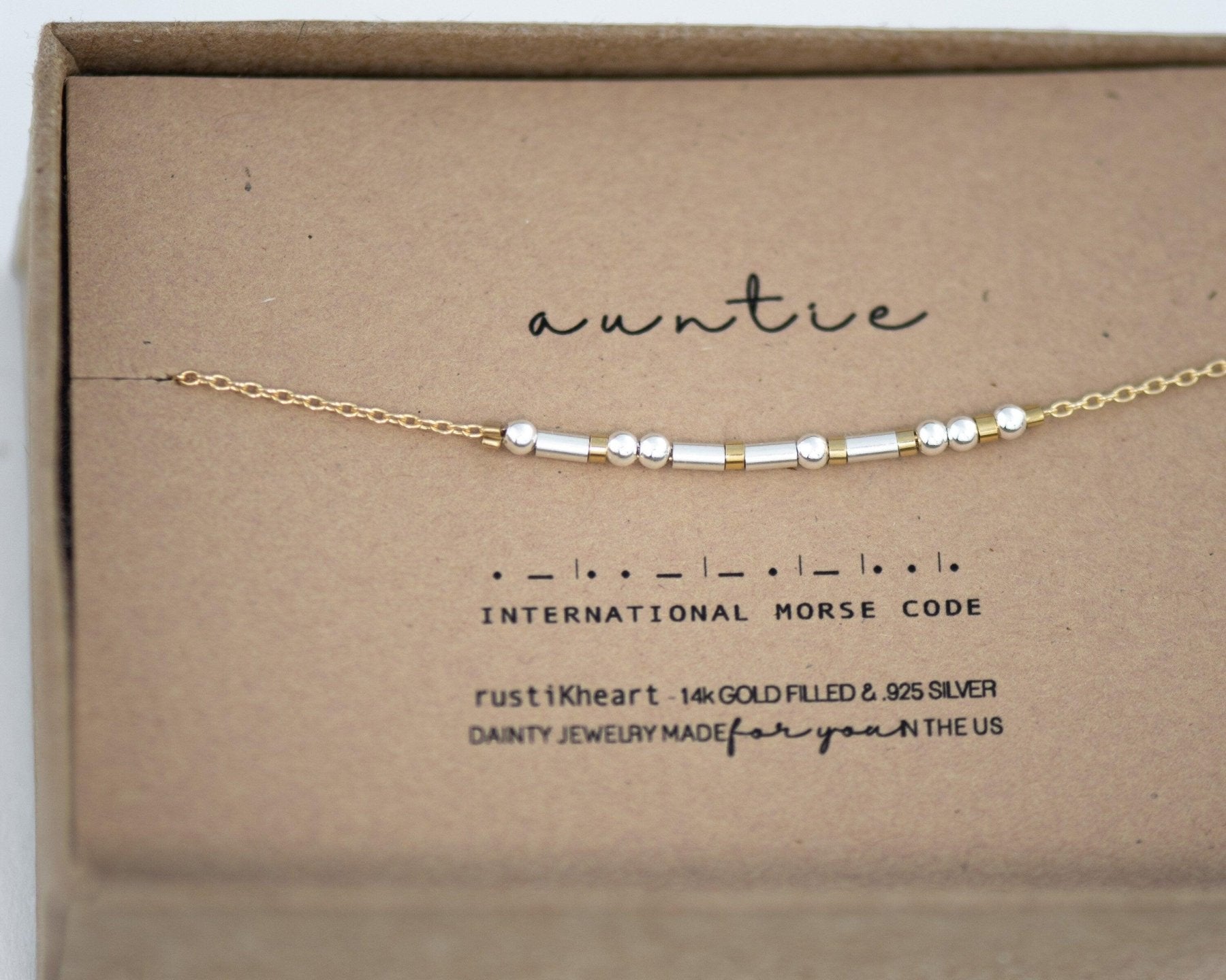 Auntie Morse Code Bracelet - Dainty 14K Gold & Silver Jewelry by Olivia Cactus