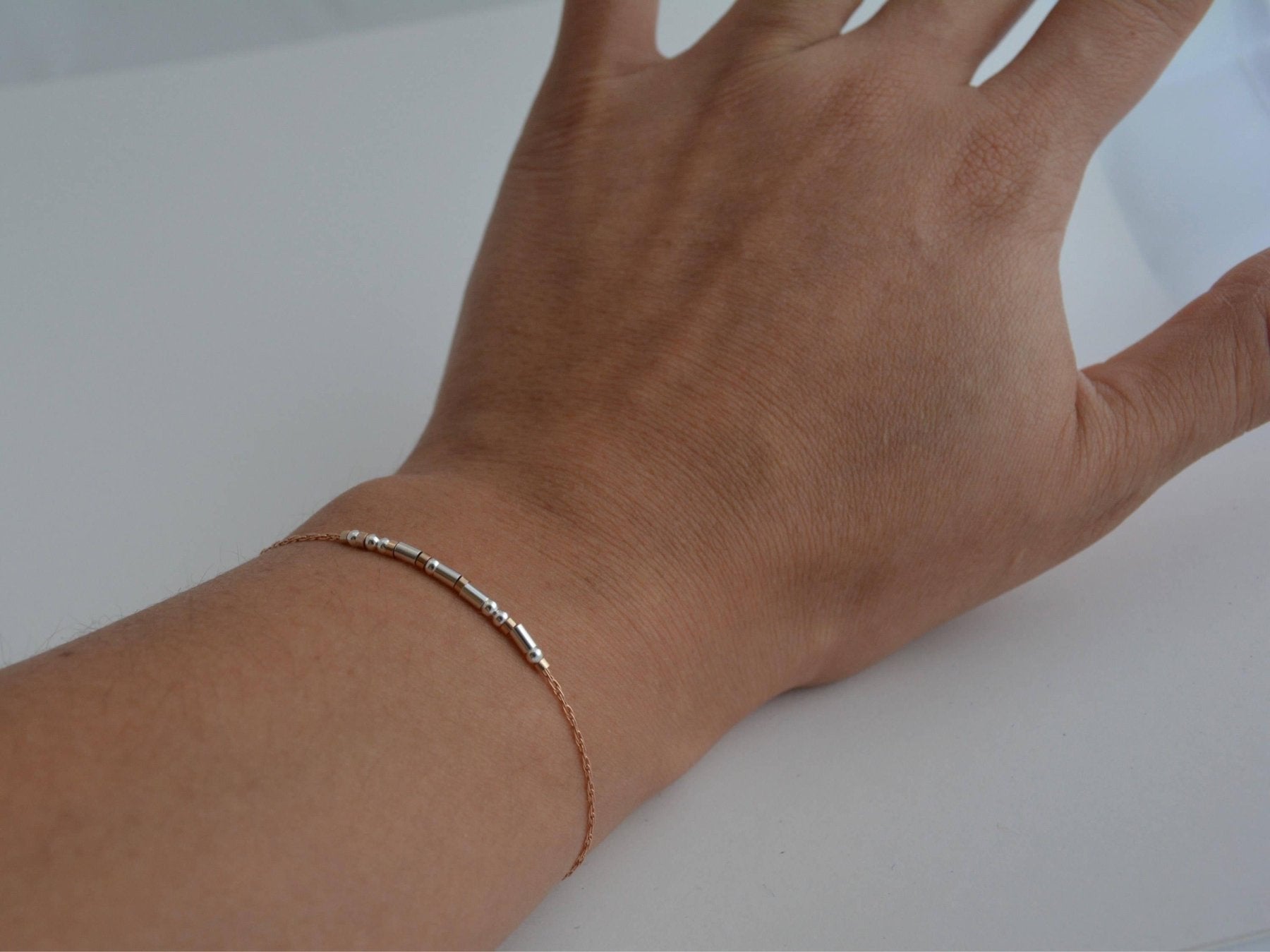 Auntie Morse Code Bracelet - Dainty 14K Gold & Silver Jewelry by Olivia Cactus