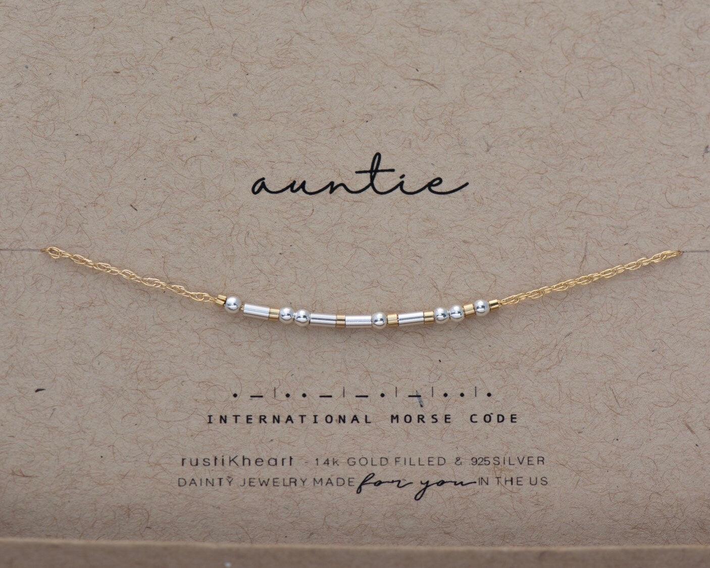 Auntie Morse Code Bracelet - Dainty 14K Gold & Silver Jewelry by Olivia Cactus