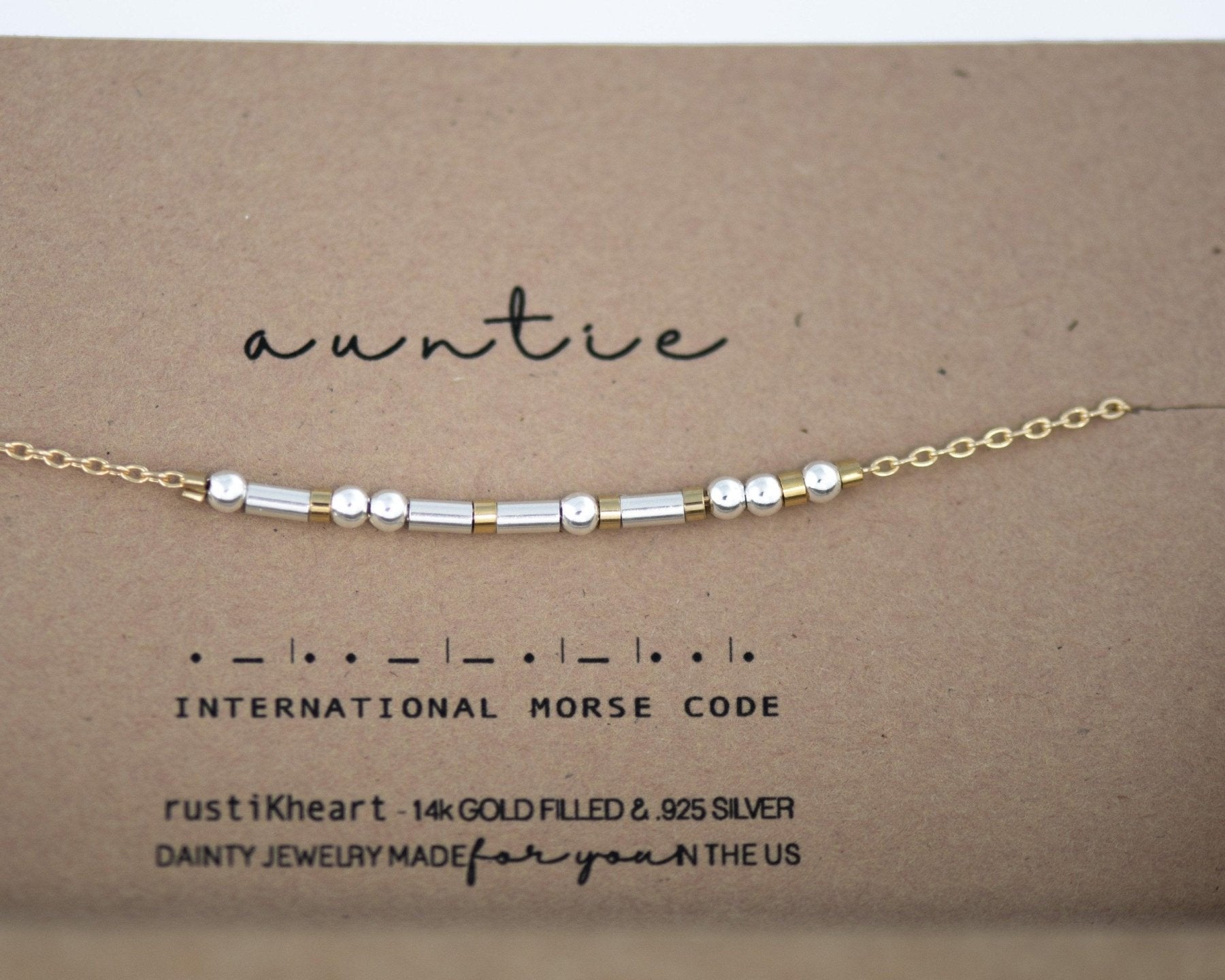 Auntie Morse Code Bracelet - Dainty 14K Gold & Silver Jewelry by Olivia Cactus