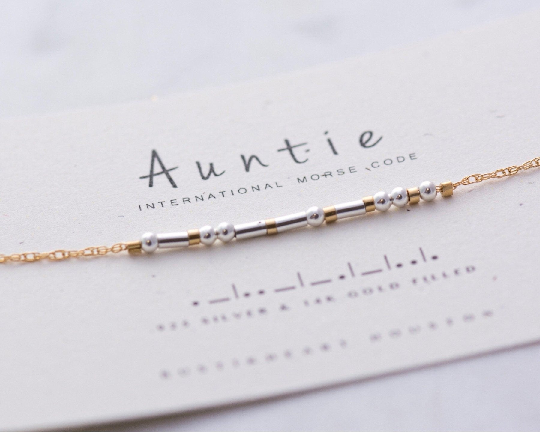 Auntie Morse Code Bracelet - Dainty 14K Gold & Silver Jewelry by Olivia Cactus