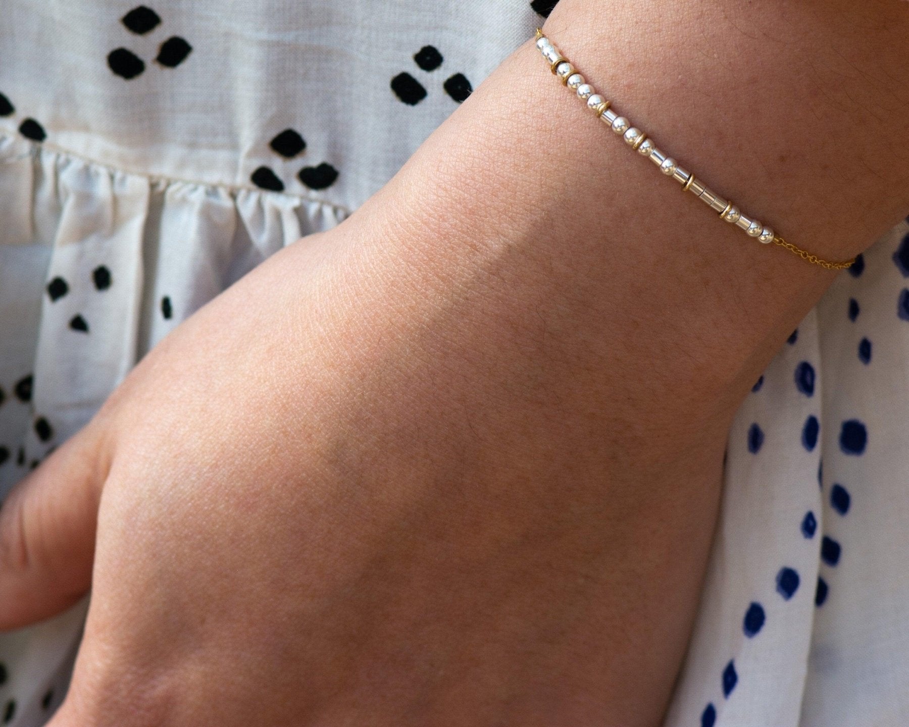 Auntie Morse Code Bracelet - Dainty 14K Gold & Silver Jewelry by Olivia Cactus