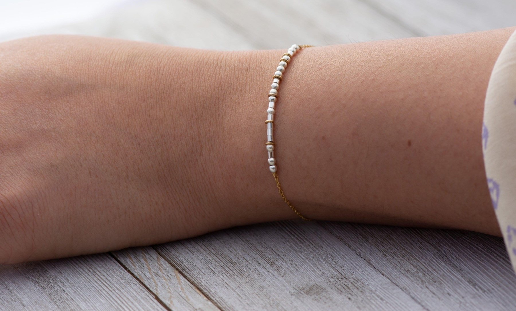 Auntie Morse Code Bracelet - Dainty 14K Gold & Silver Jewelry by Olivia Cactus
