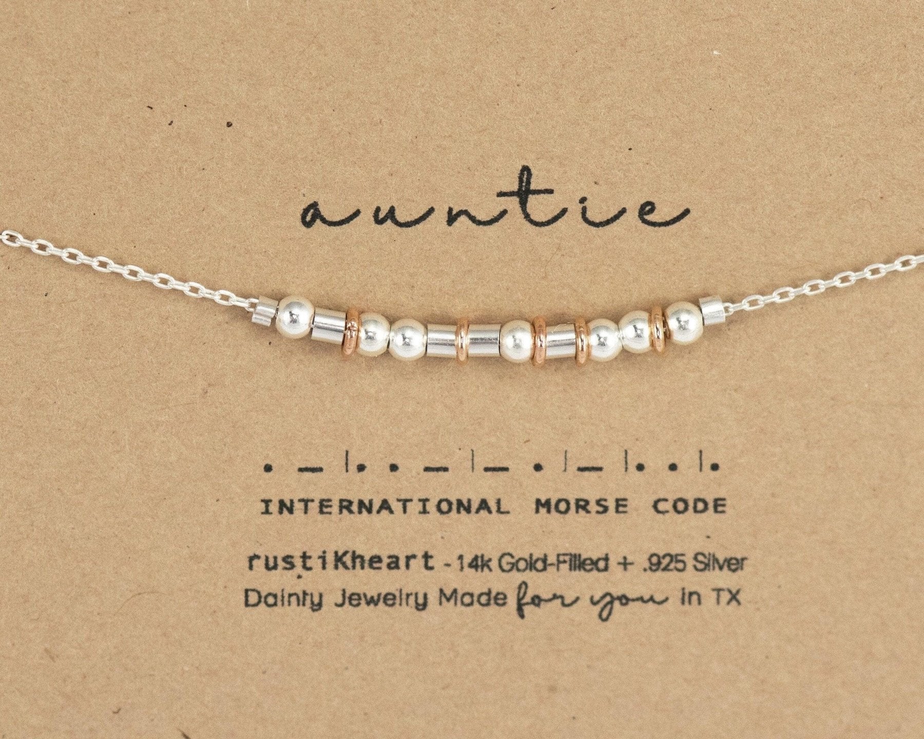Auntie Morse Code Bracelet - Dainty 14K Gold & Silver Jewelry by Olivia Cactus