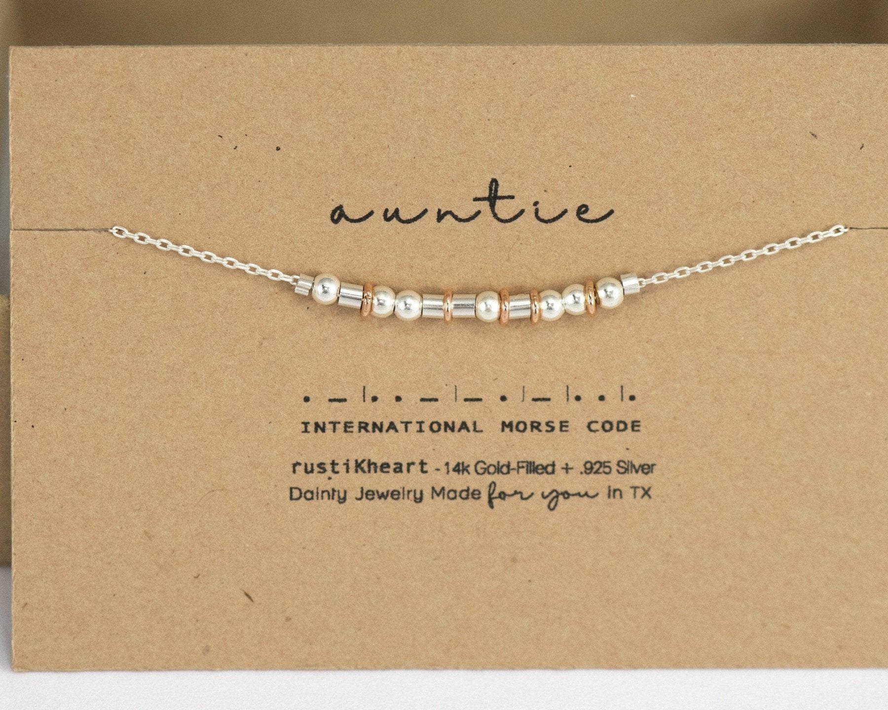 Auntie Morse Code Bracelet - Dainty 14K Gold & Silver Jewelry by Olivia Cactus