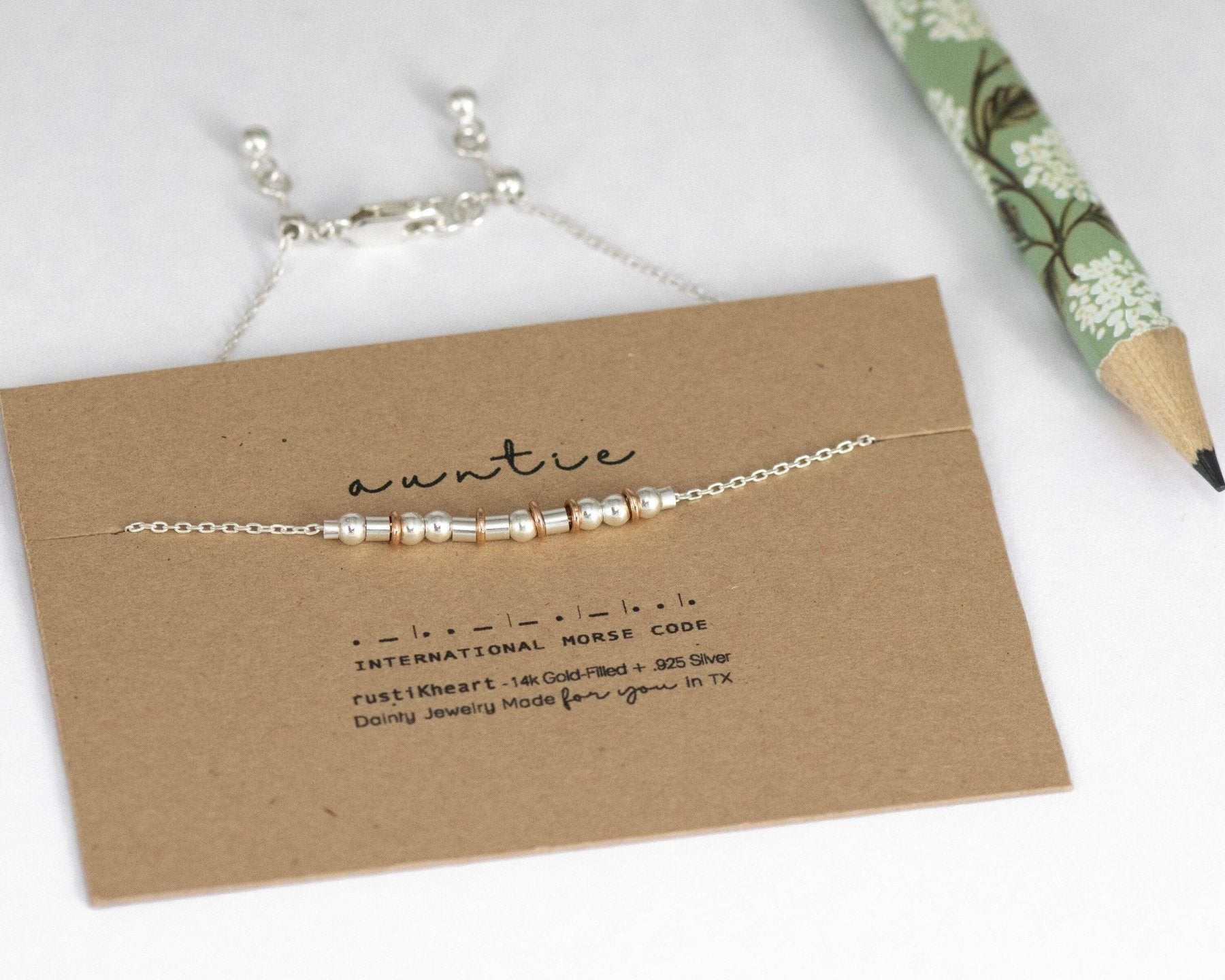 Auntie Morse Code Bracelet - Dainty 14K Gold & Silver Jewelry by Olivia Cactus
