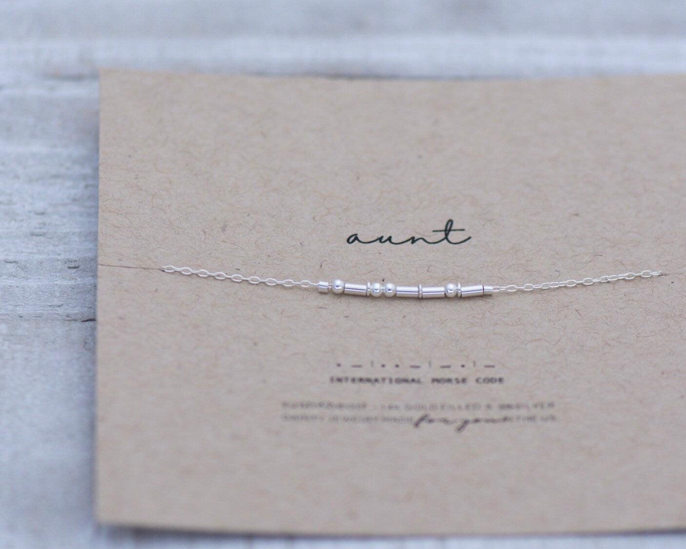 Auntie Morse Code Necklace - Dainty 14K Gold & Silver Jewelry by Olivia Cactus