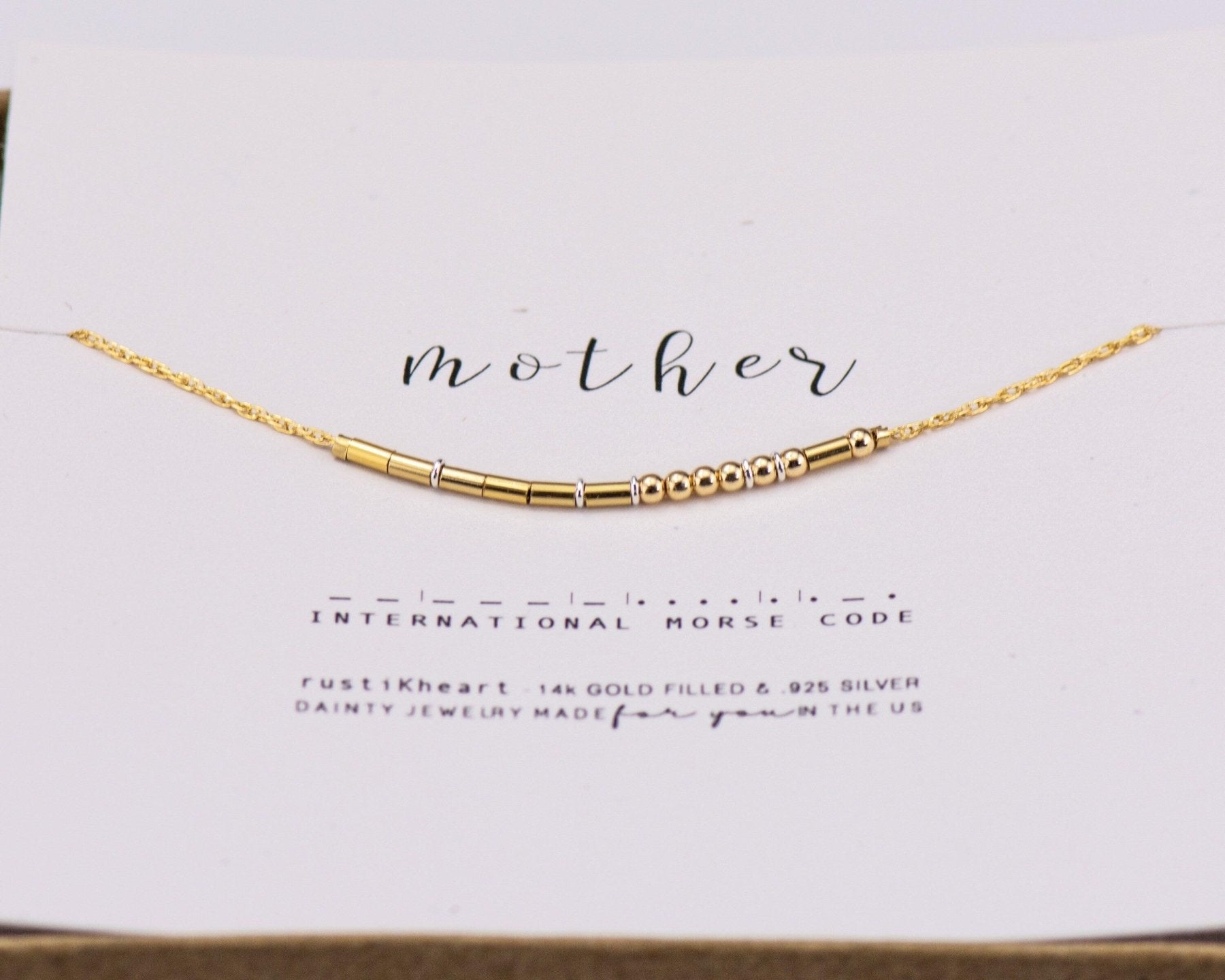 Auntie Morse Code Necklace - Dainty 14K Gold & Silver Jewelry by Olivia Cactus