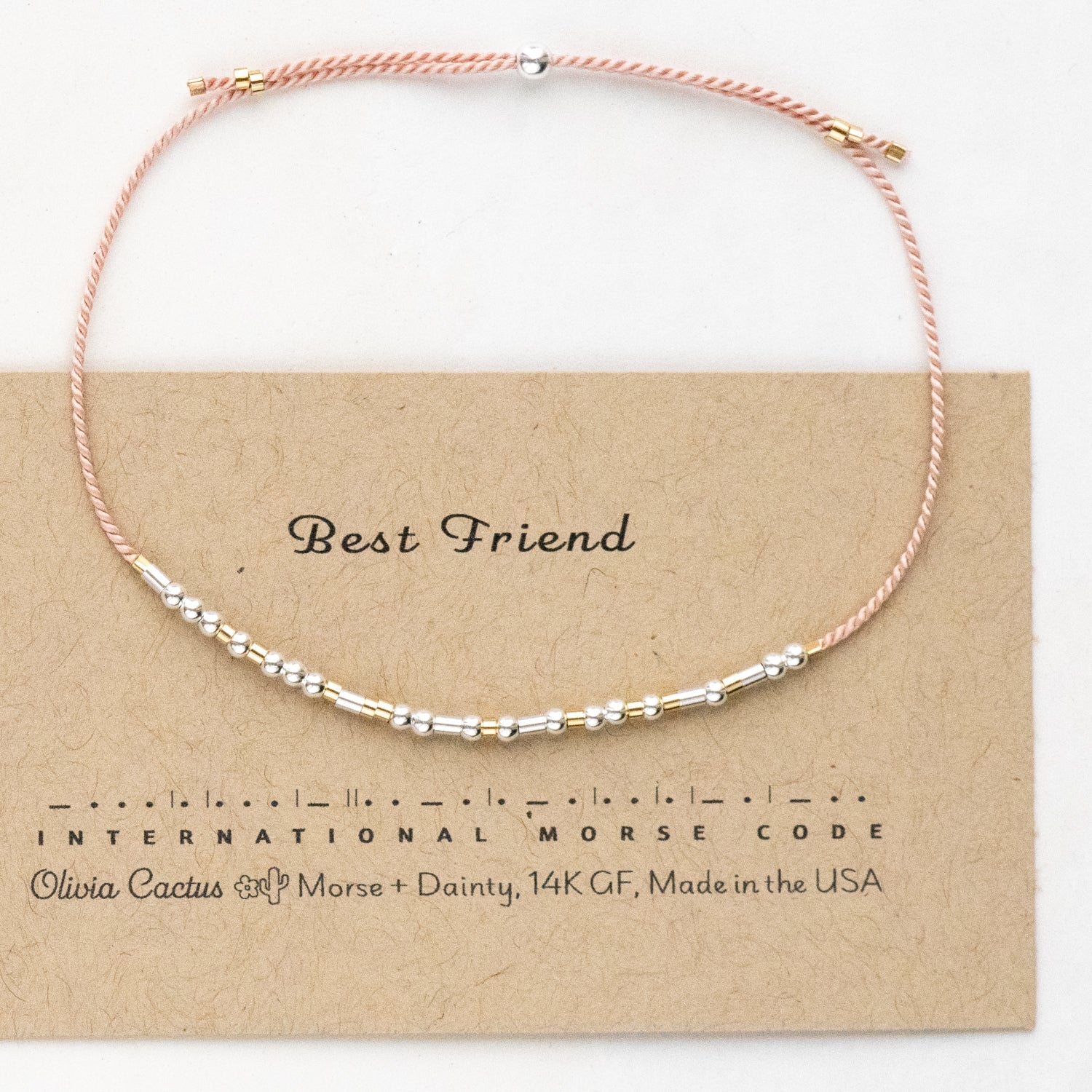 Best Friend Morse Code Bracelet - Dainty 14K Gold & Silver Jewelry by Olivia Cactus