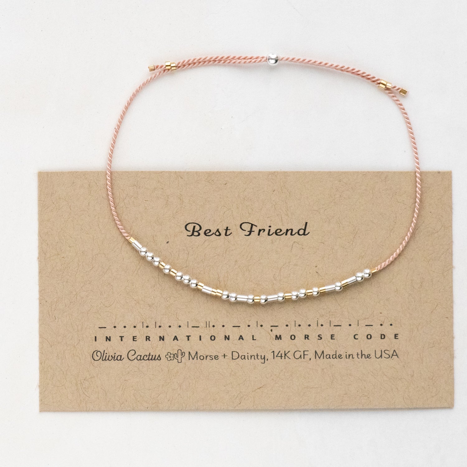 Best Friend Morse Code Bracelet - Dainty 14K Gold & Silver Jewelry by Olivia Cactus