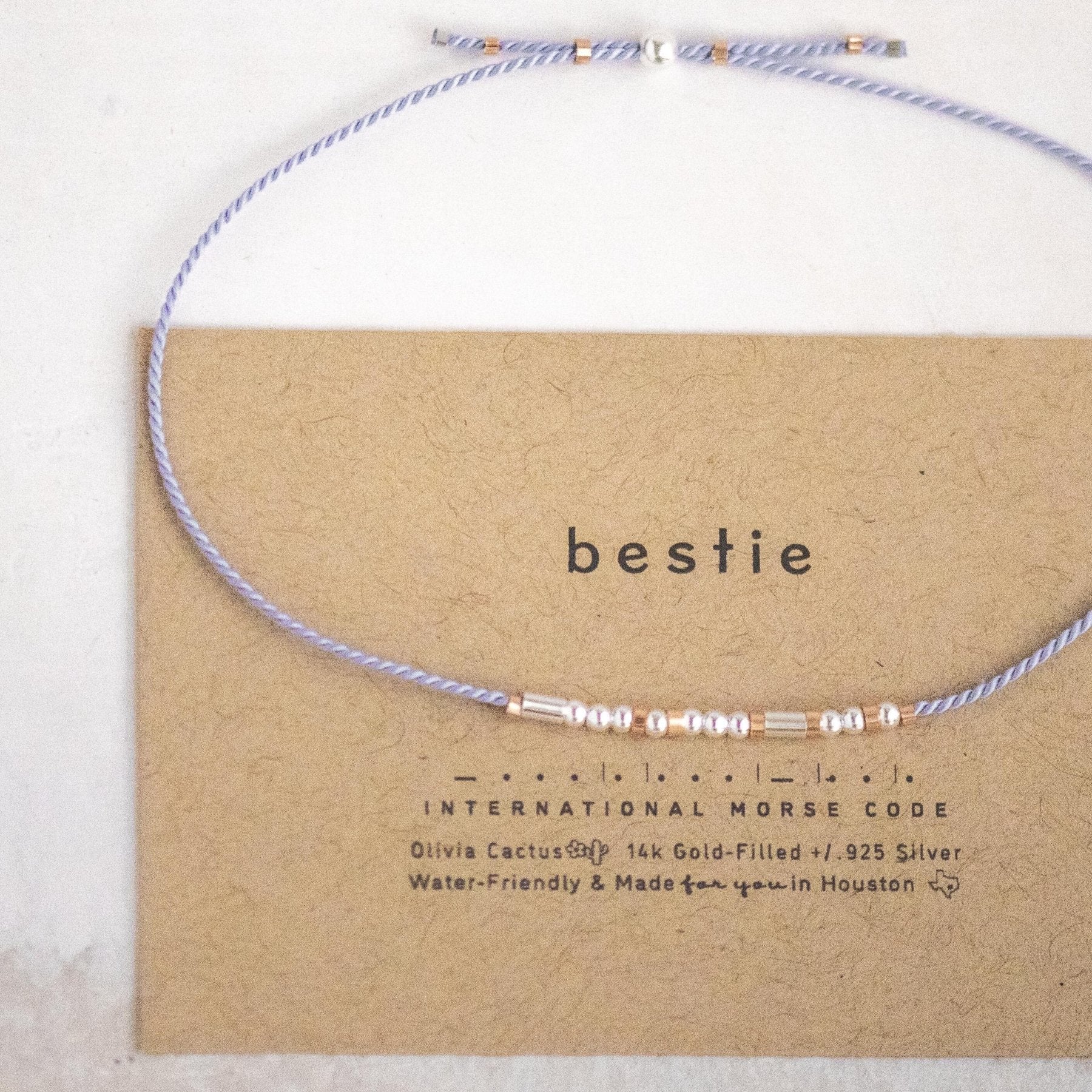 Bestie Morse Code Bracelet - Dainty 14K Gold & Silver Jewelry by Olivia Cactus