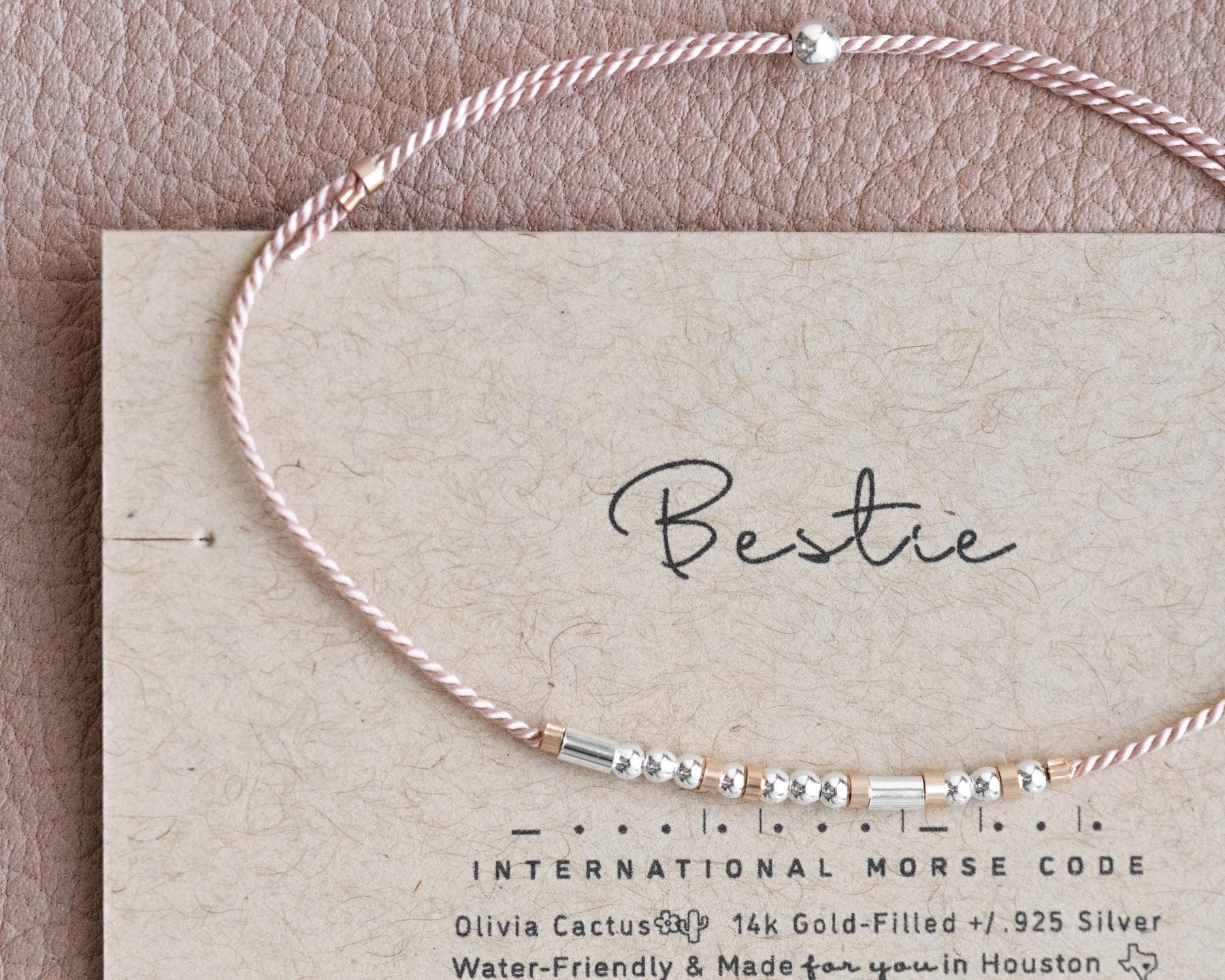 Bestie Morse Code Bracelet - Dainty 14K Gold & Silver Jewelry by Olivia Cactus