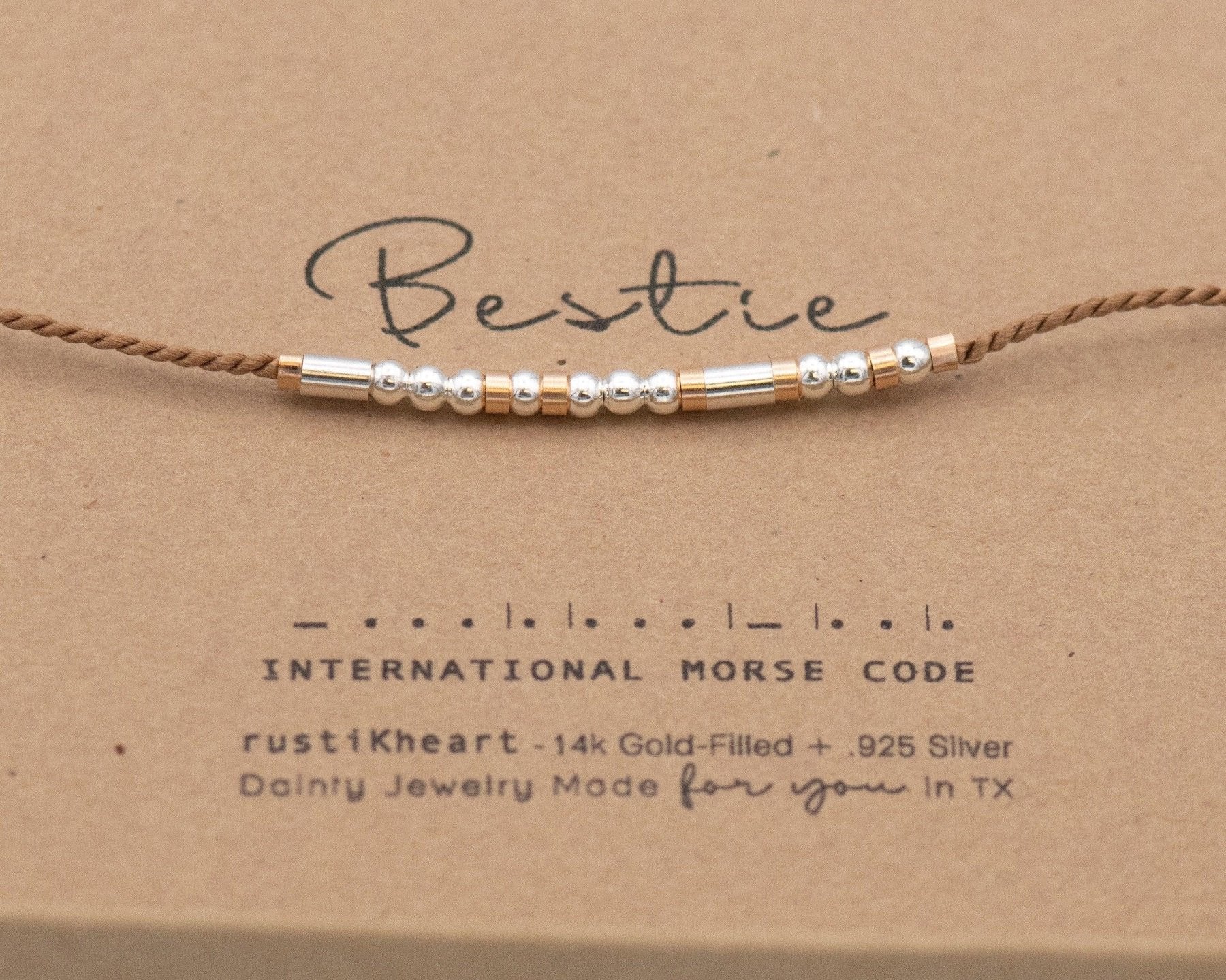 Bestie Morse Code Bracelet - Dainty 14K Gold & Silver Jewelry by Olivia Cactus