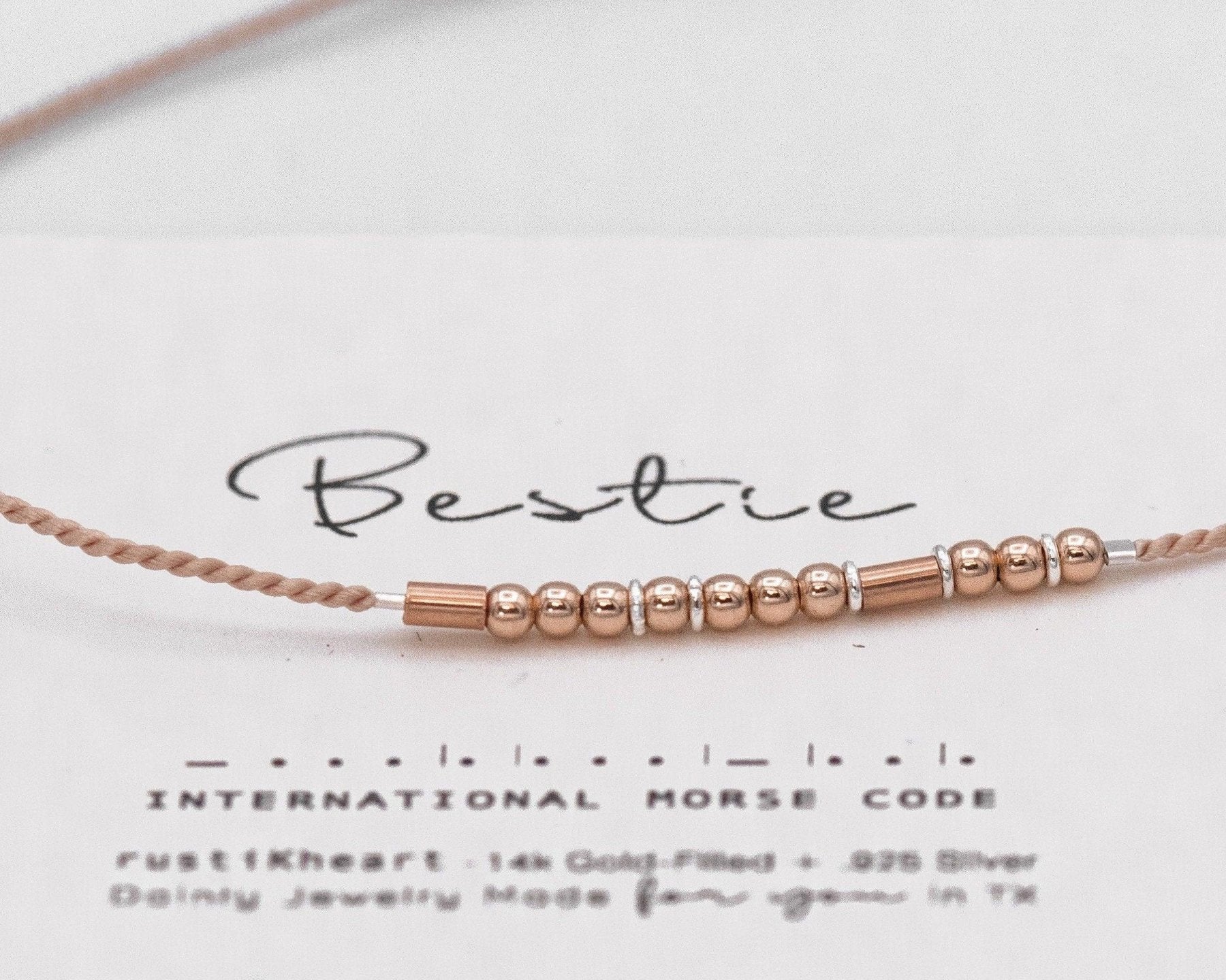 Bestie Morse Code Bracelet - Dainty 14K Gold & Silver Jewelry by Olivia Cactus