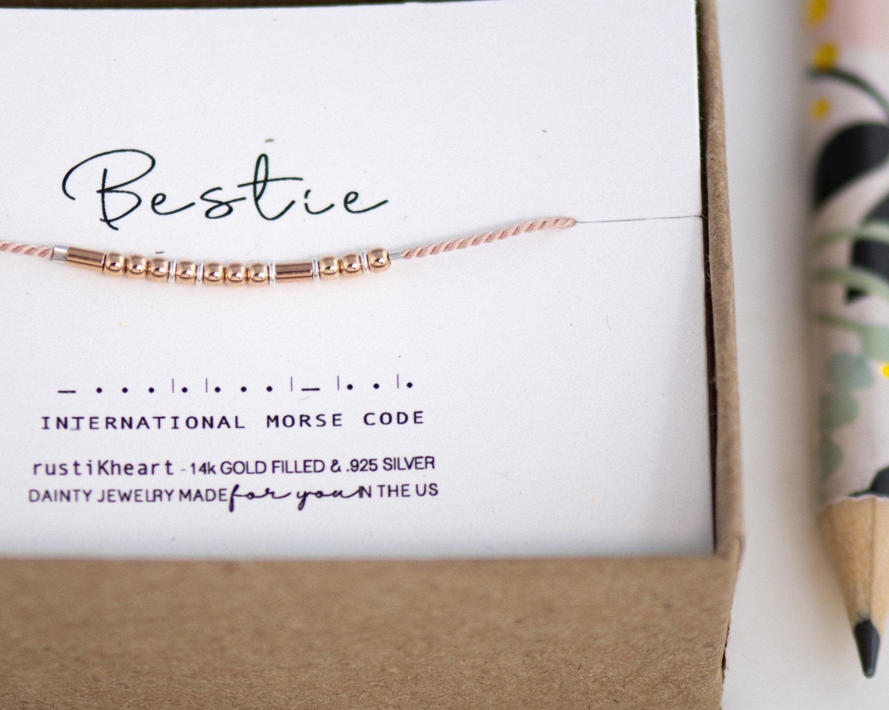 Bestie Morse Code Bracelet - Dainty 14K Gold & Silver Jewelry by Olivia Cactus