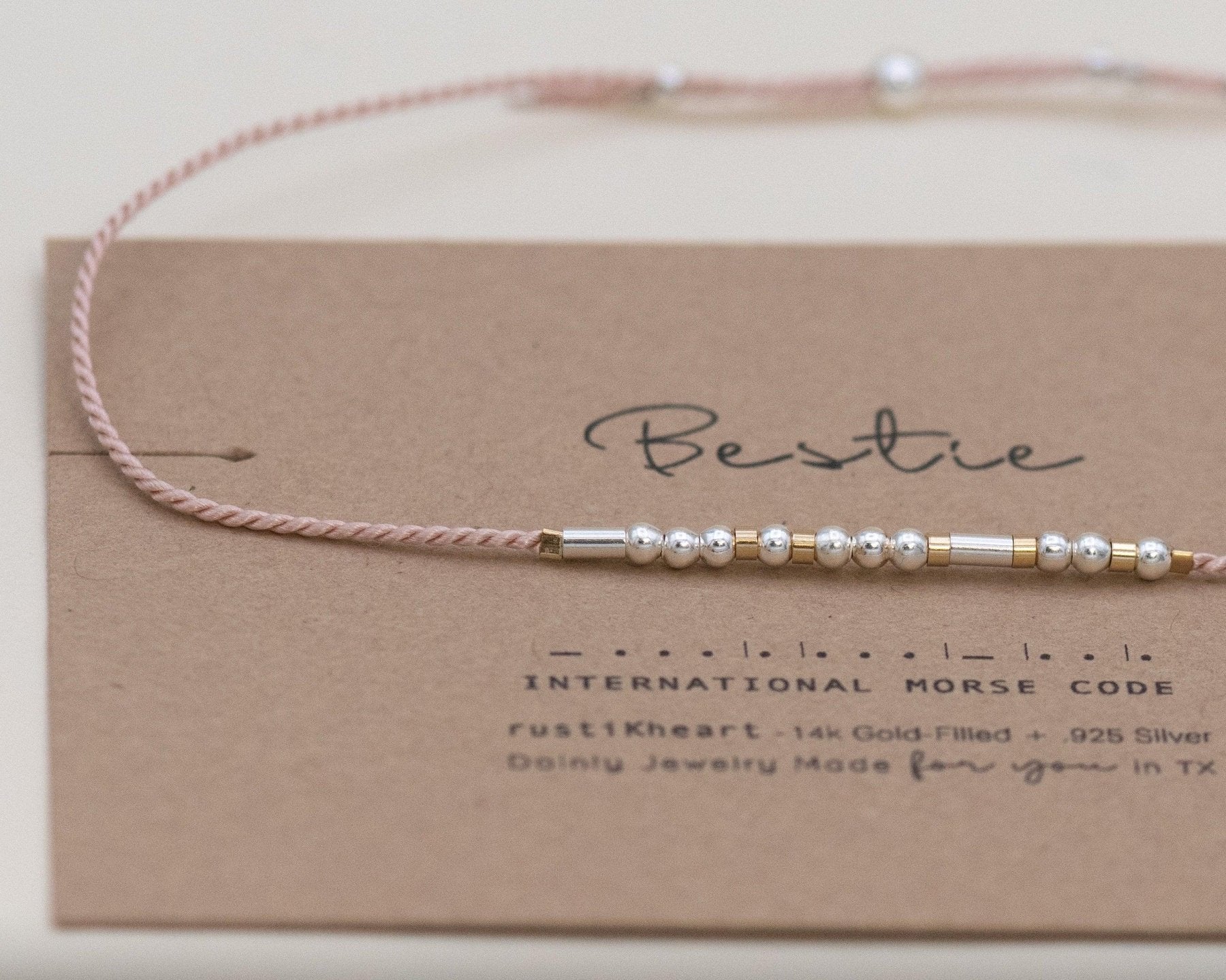 Bestie Morse Code Bracelet - Dainty 14K Gold & Silver Jewelry by Olivia Cactus