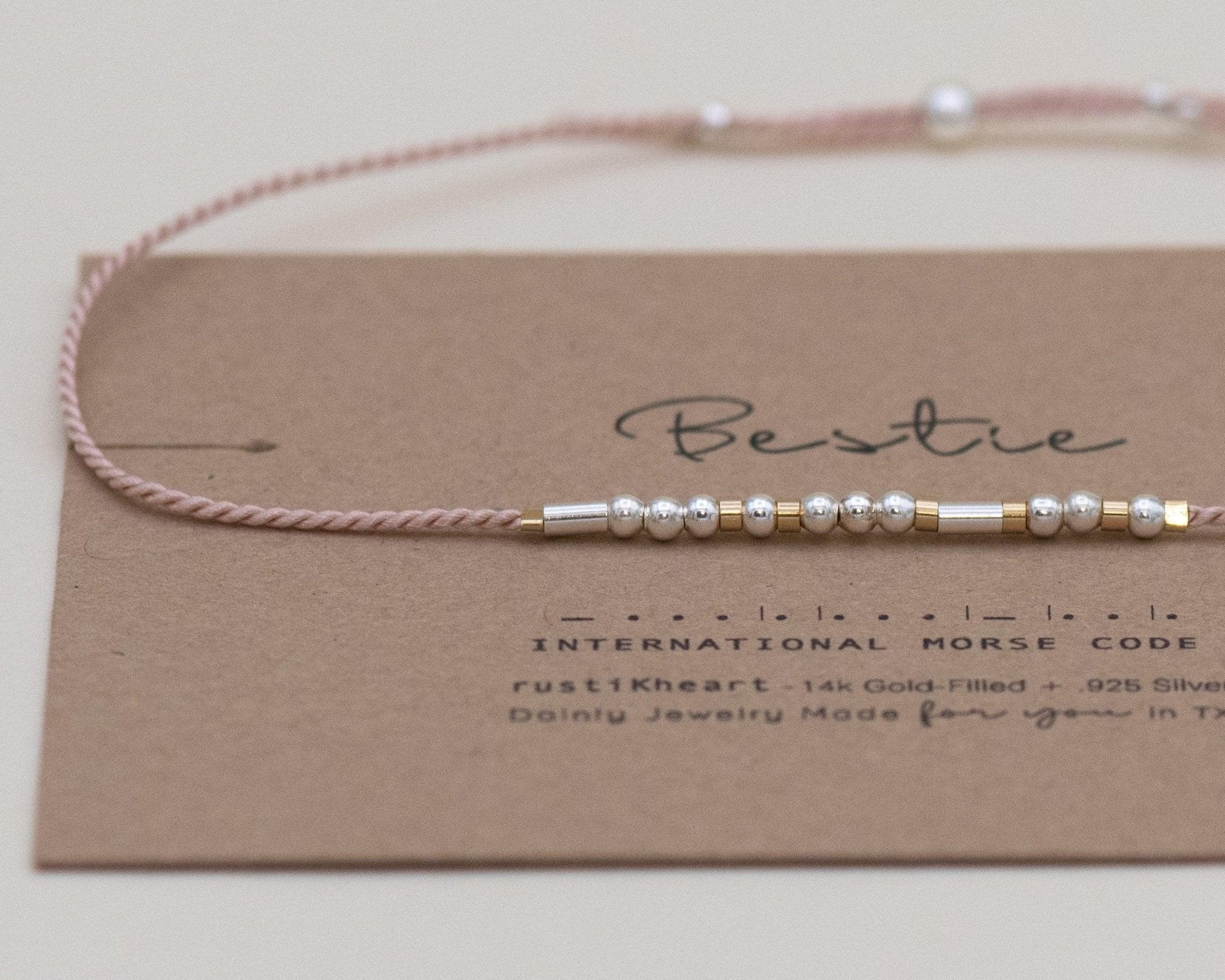 Bestie Morse Code Bracelet - Dainty 14K Gold & Silver Jewelry by Olivia Cactus