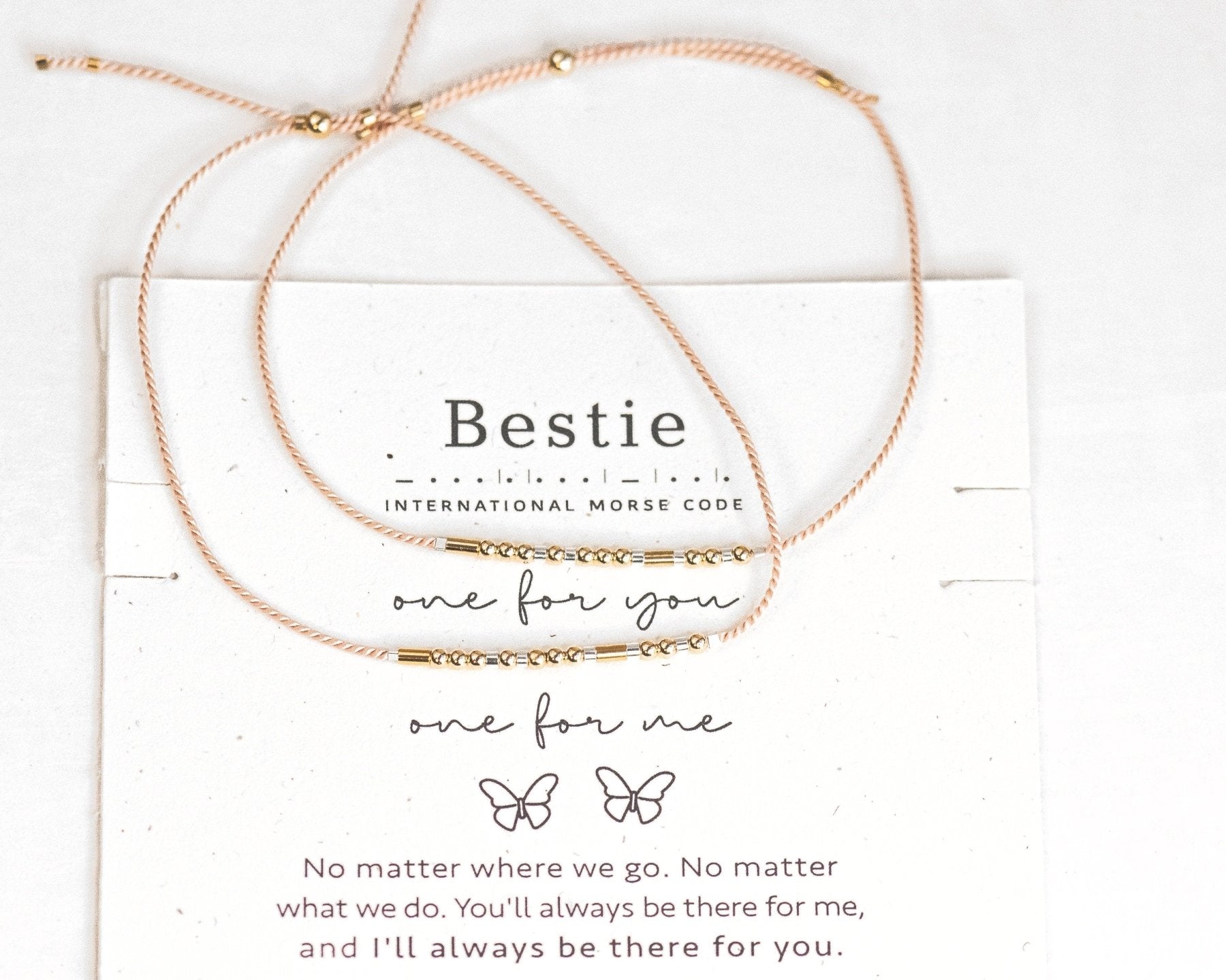 Bestie Morse Code Bracelet Set - Dainty 14K Gold & Silver Jewelry by Olivia Cactus