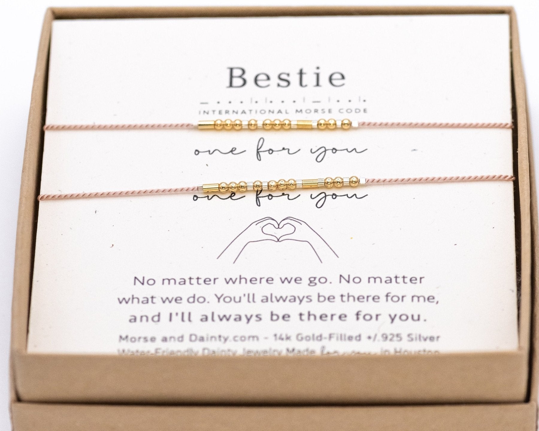 Bestie Morse Code Bracelet Set - Dainty 14K Gold & Silver Jewelry by Olivia Cactus