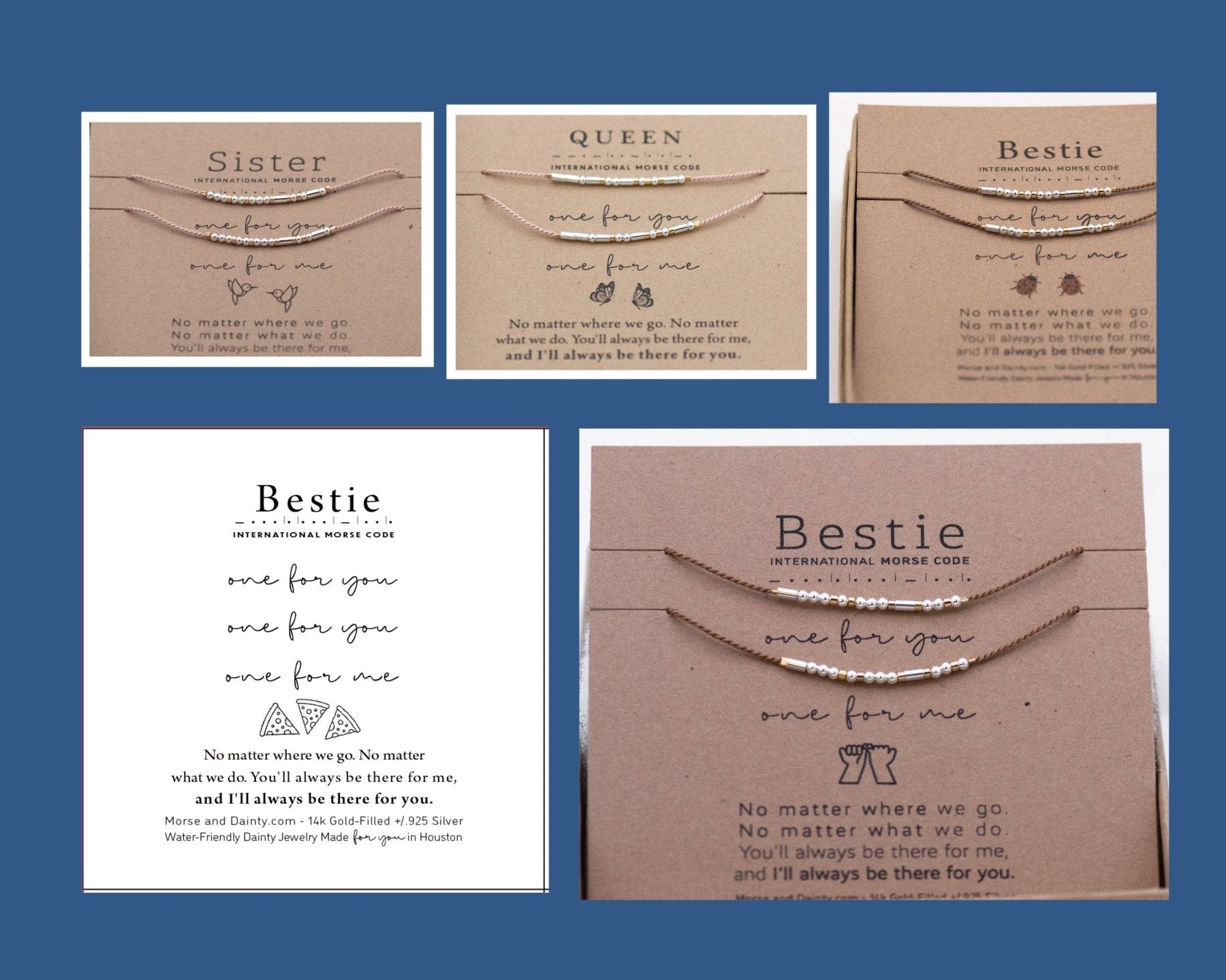 Bestie Morse Code Bracelet Set - Dainty 14K Gold & Silver Jewelry by Olivia Cactus