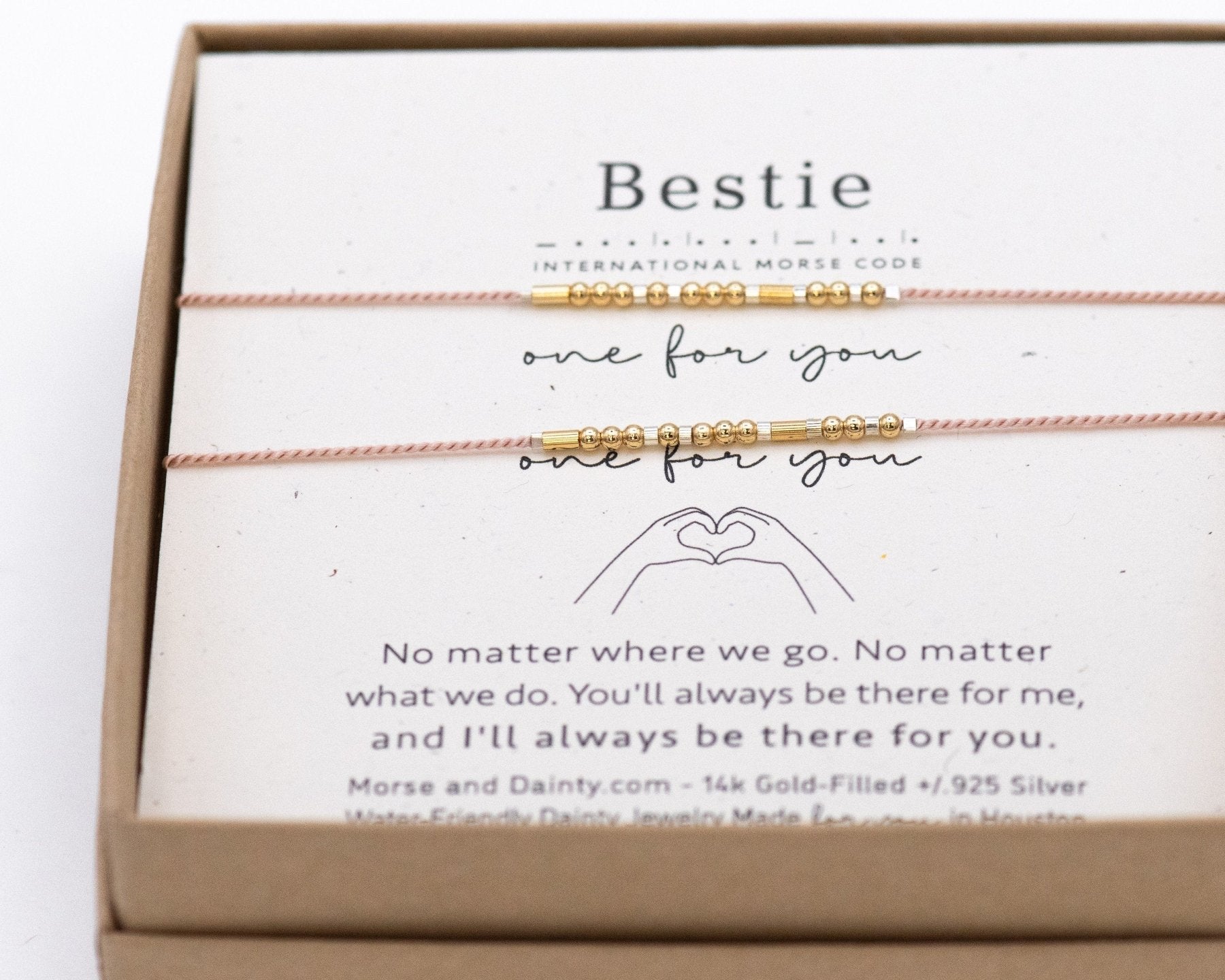 Bestie Morse Code Bracelet Set - Dainty 14K Gold & Silver Jewelry by Olivia Cactus