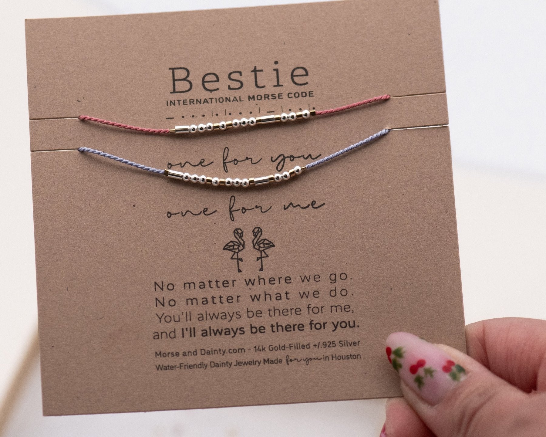 Bestie Morse Cord Bracelet Set - Dainty 14K Gold & Silver Jewelry by Olivia Cactus