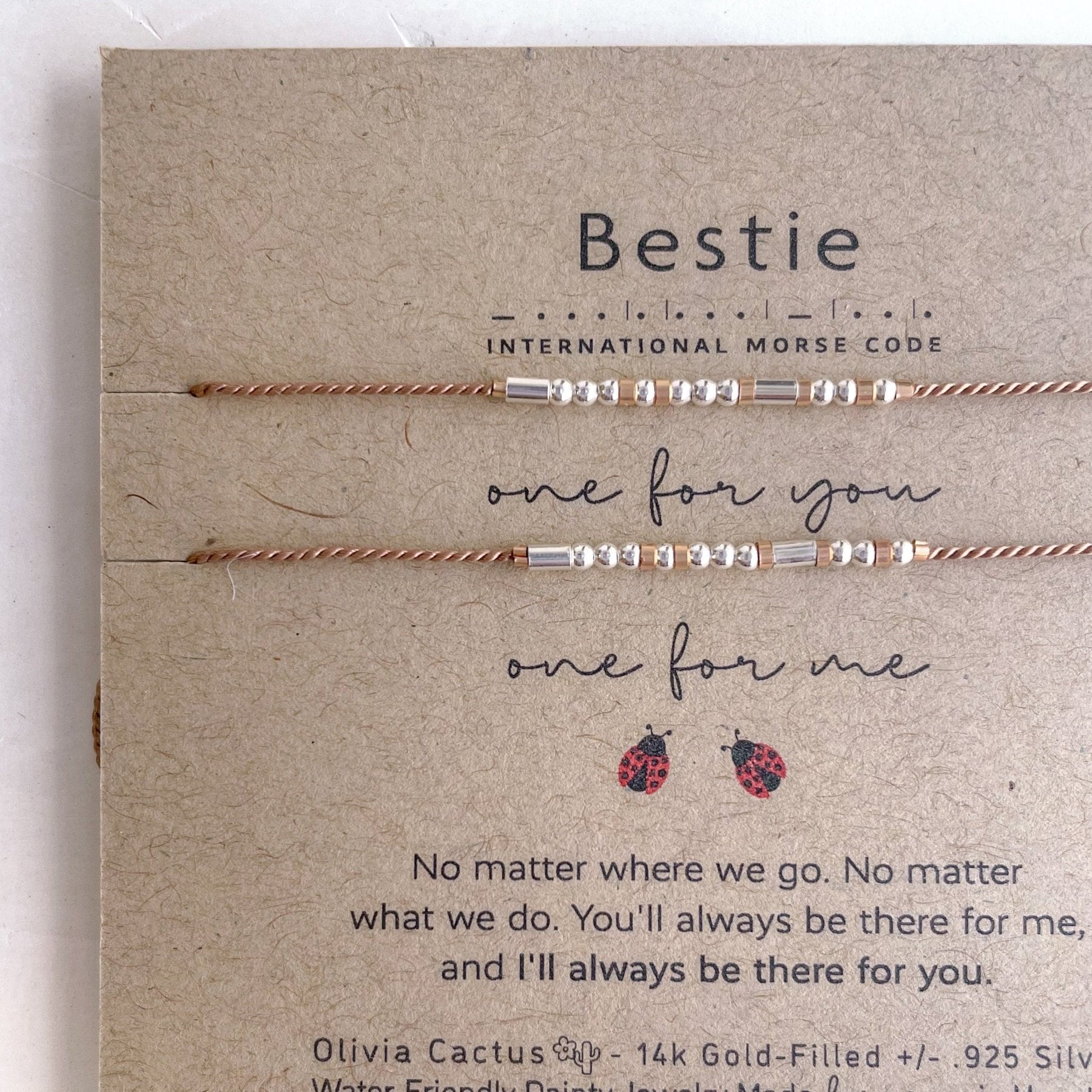 Bestie Morse Cord Bracelet Set - Dainty 14K Gold & Silver Jewelry by Olivia Cactus