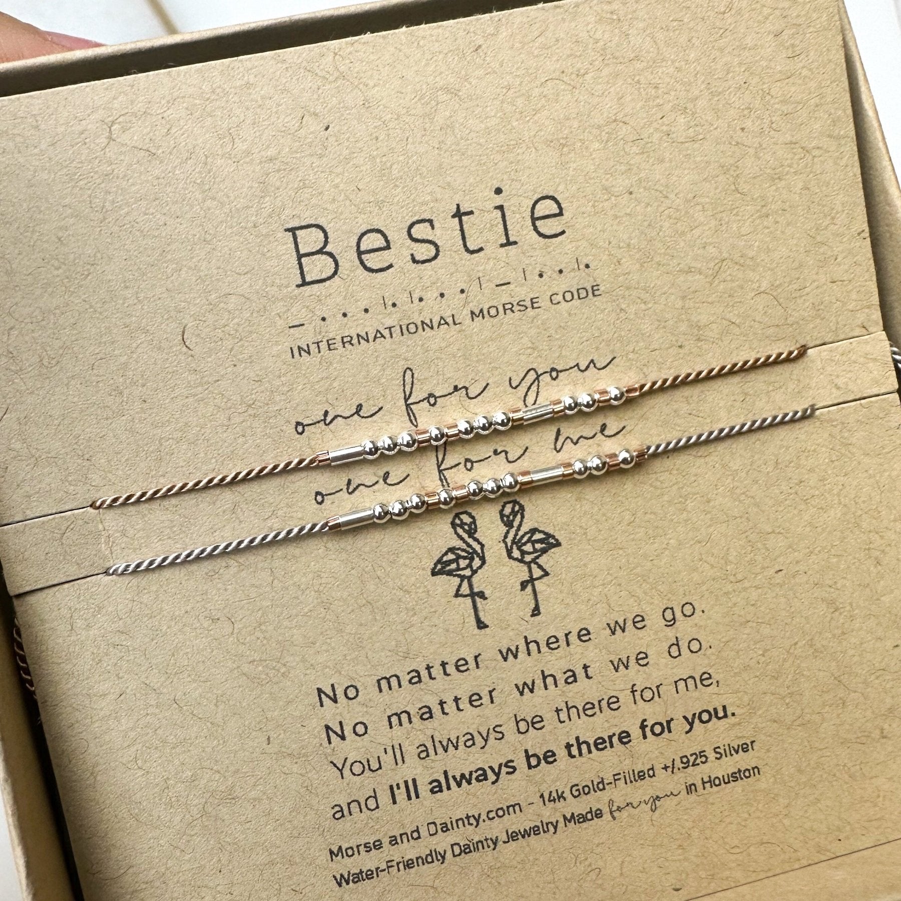 Bestie Morse Cord Bracelet Set - Dainty 14K Gold & Silver Jewelry by Olivia Cactus