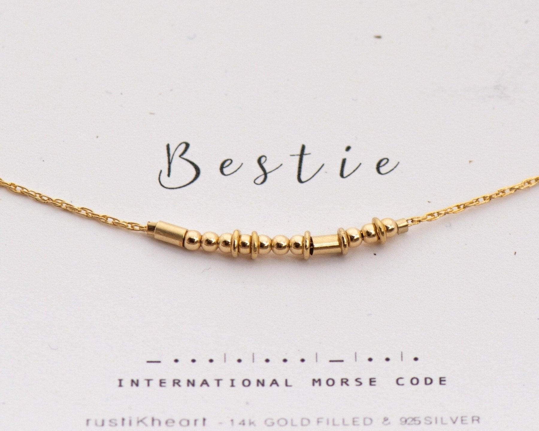 Bestie Morse Code Necklace - Dainty 14K Gold & Silver Jewelry by Olivia Cactus