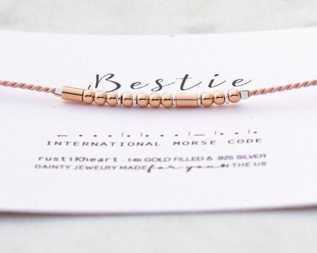 BFF Morse Code Bracelet - Dainty 14K Gold & Silver Jewelry by Olivia Cactus